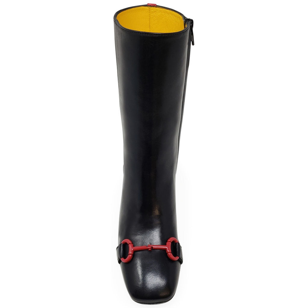 Black Leather Red Back Stripe Boot Horse Bit Madison Maison Beverly Hills Italy
