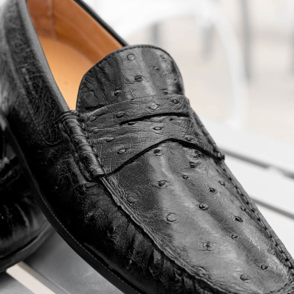 33-100-BLK MONZA genuine Ostrich Quill Driver driving mocs shoes loafers men's