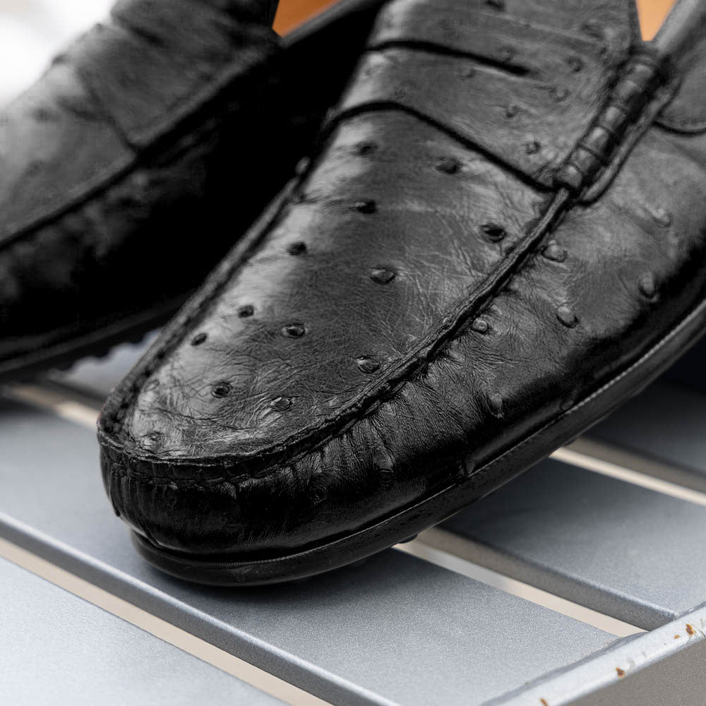 33-100-BLK MONZA genuine Ostrich Quill Driver driving mocs shoes loafers men's