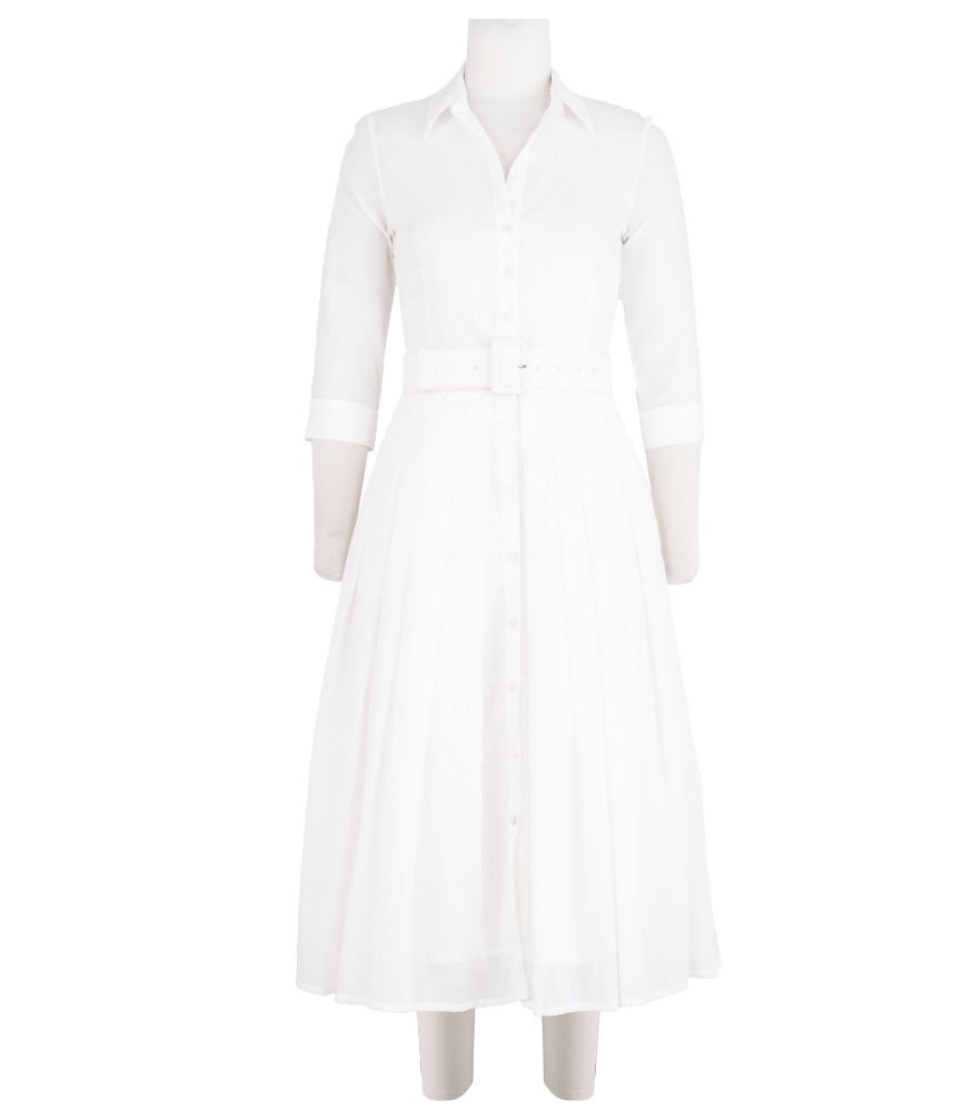 Audrey Dress #4 White Midi Dress Madison Maison Beverly Hills Italy Organic cotton