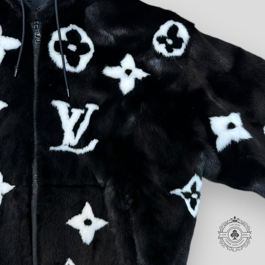 Louis Vuitton Monogram 100% Mink Fur Zipped Jacket men's unisex black 52