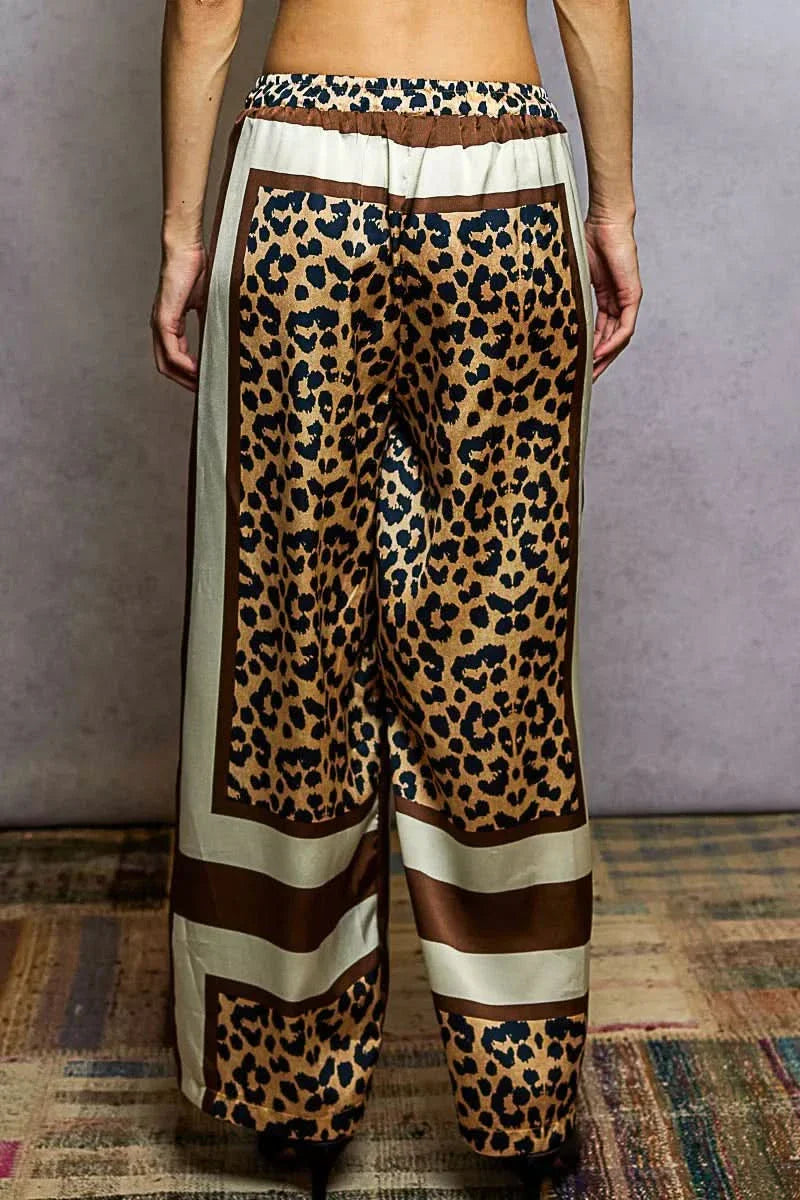 POL Leopard Printed Woven Wide Leg Drawstring Pants Boutique Silky