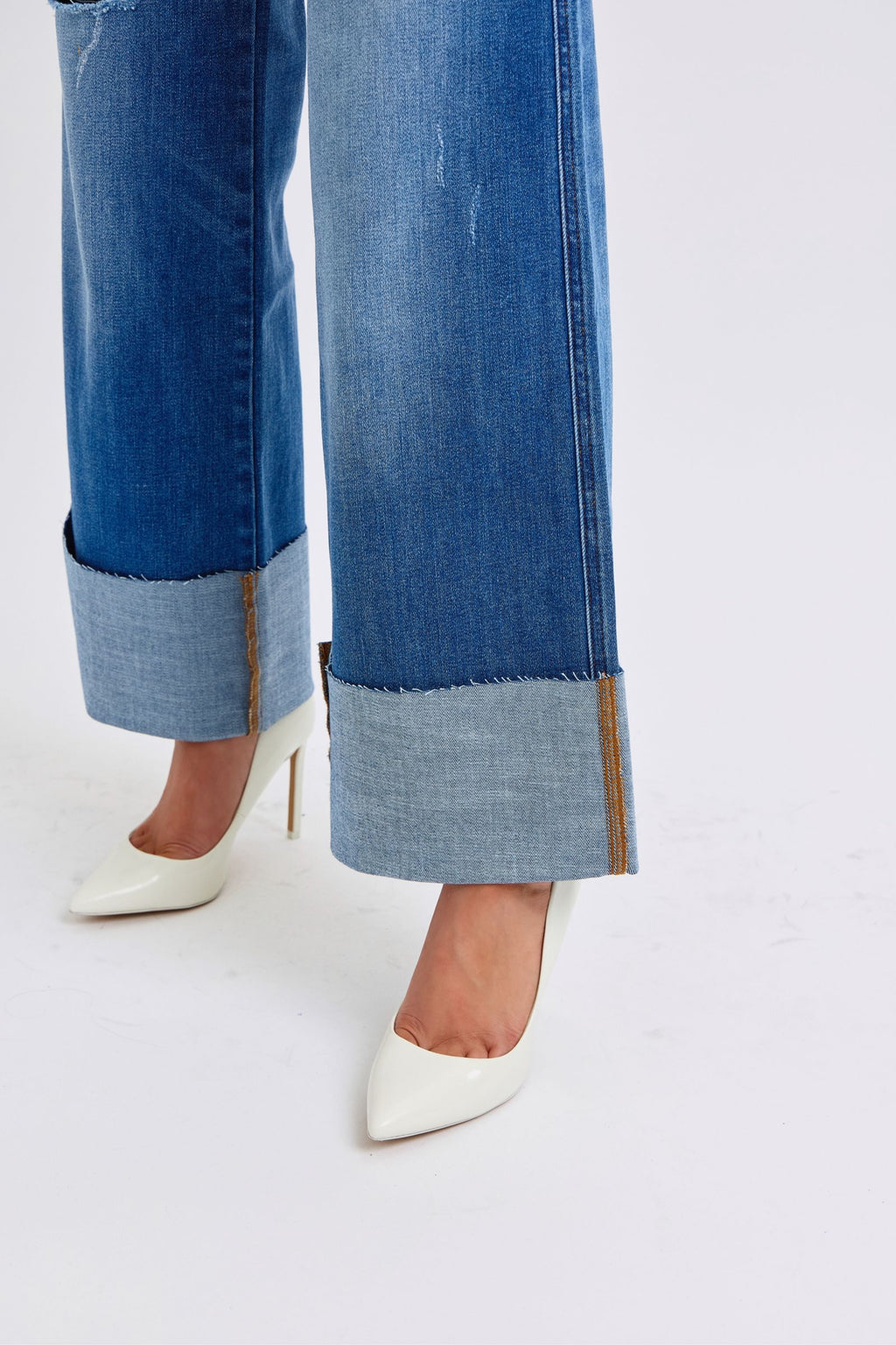 Judy Blue Full Size Distressed High Waist Wide Leg Blue Jeans