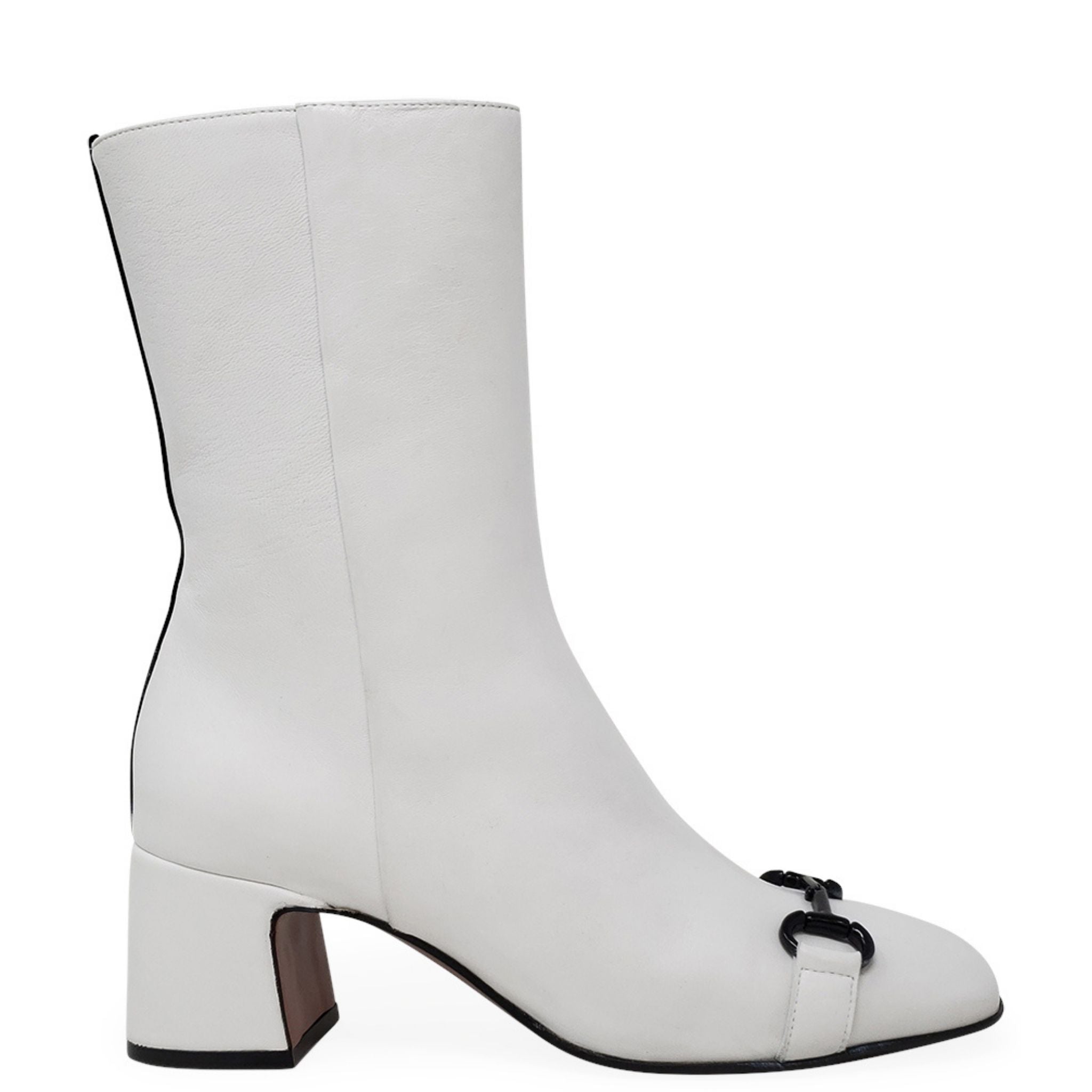 White Leather w/ black Back Stripe Boot horse bit Italy Madison Maison