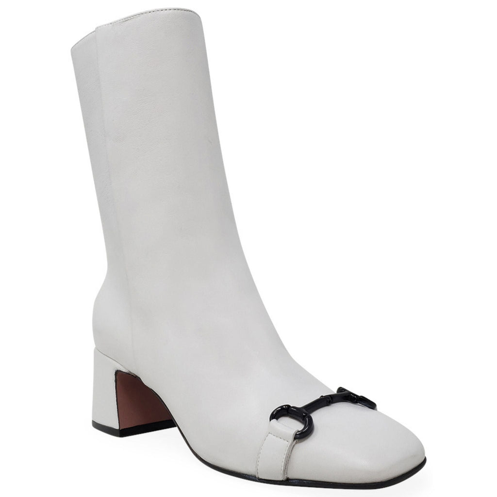 White Leather w/ black Back Stripe Boot horse bit Italy Madison Maison
