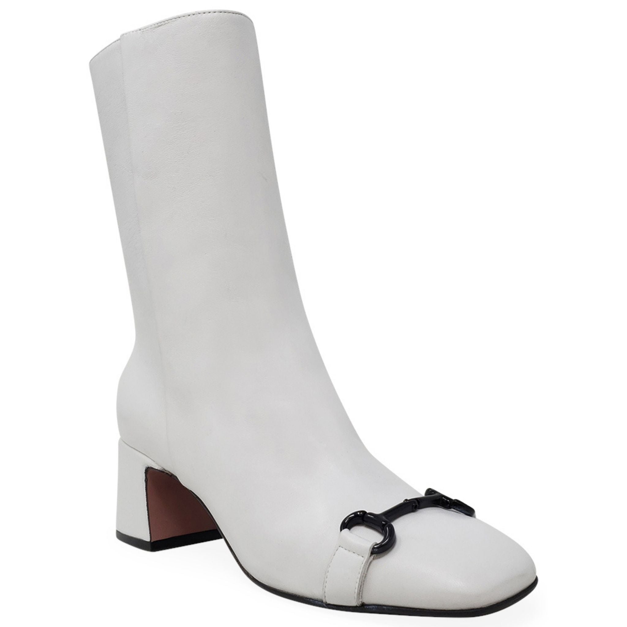White Leather w/ black Back Stripe Boot horse bit Italy Madison Maison