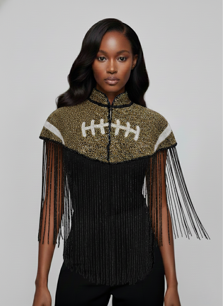 Bronze Football Touchdown Cape Beaded NFL Bling NCAA