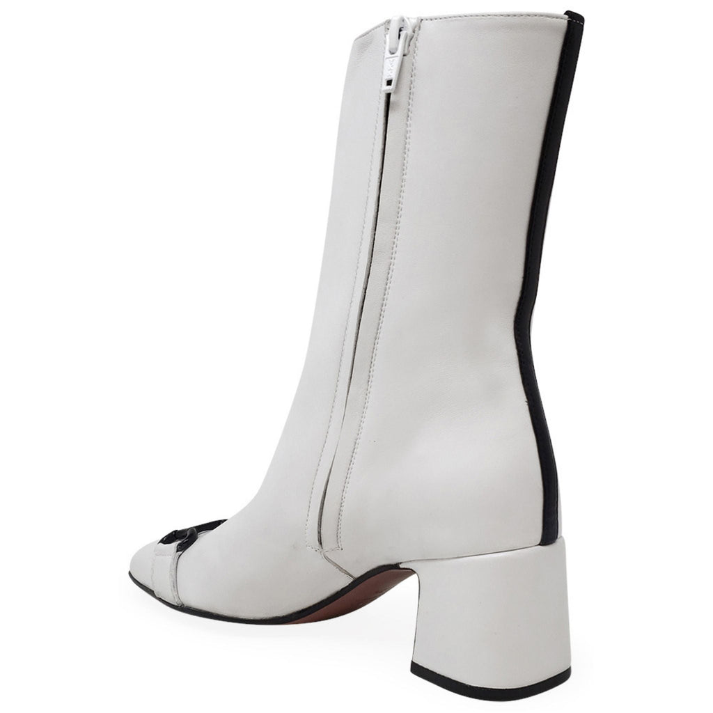 White Leather w/ black Back Stripe Boot horse bit Italy Madison Maison
