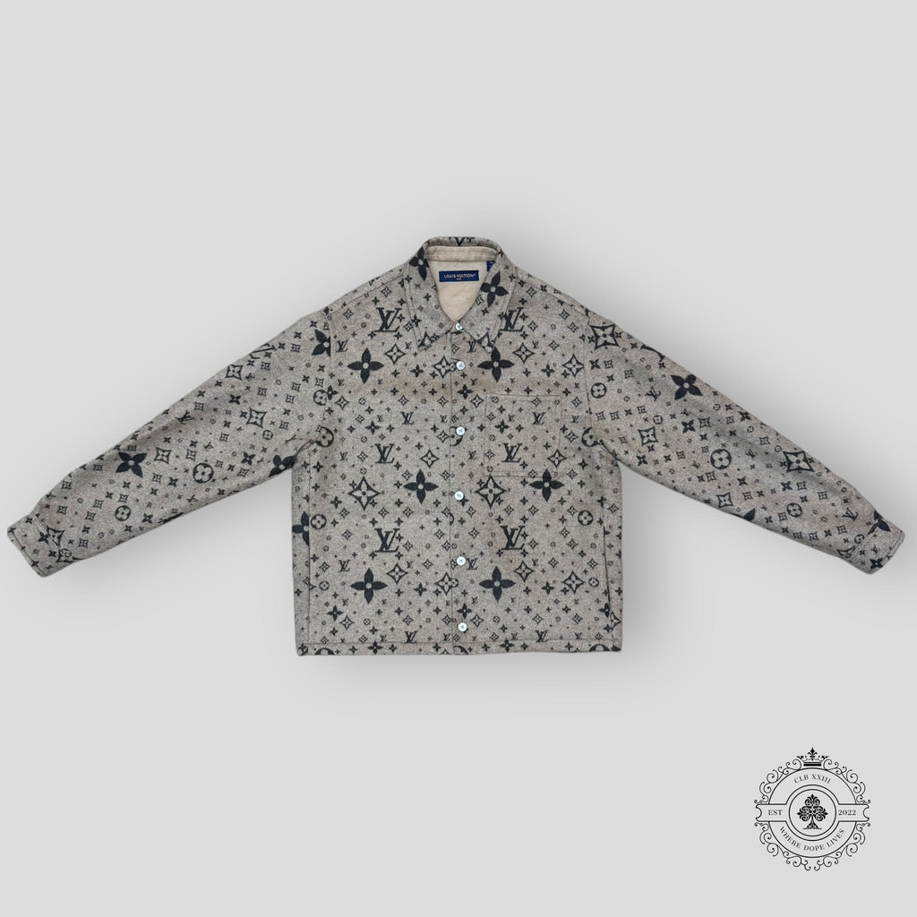 Louis Vuitton Monogram Cashmere Blend Overshirt wool silk cashmere men's 52 54 56