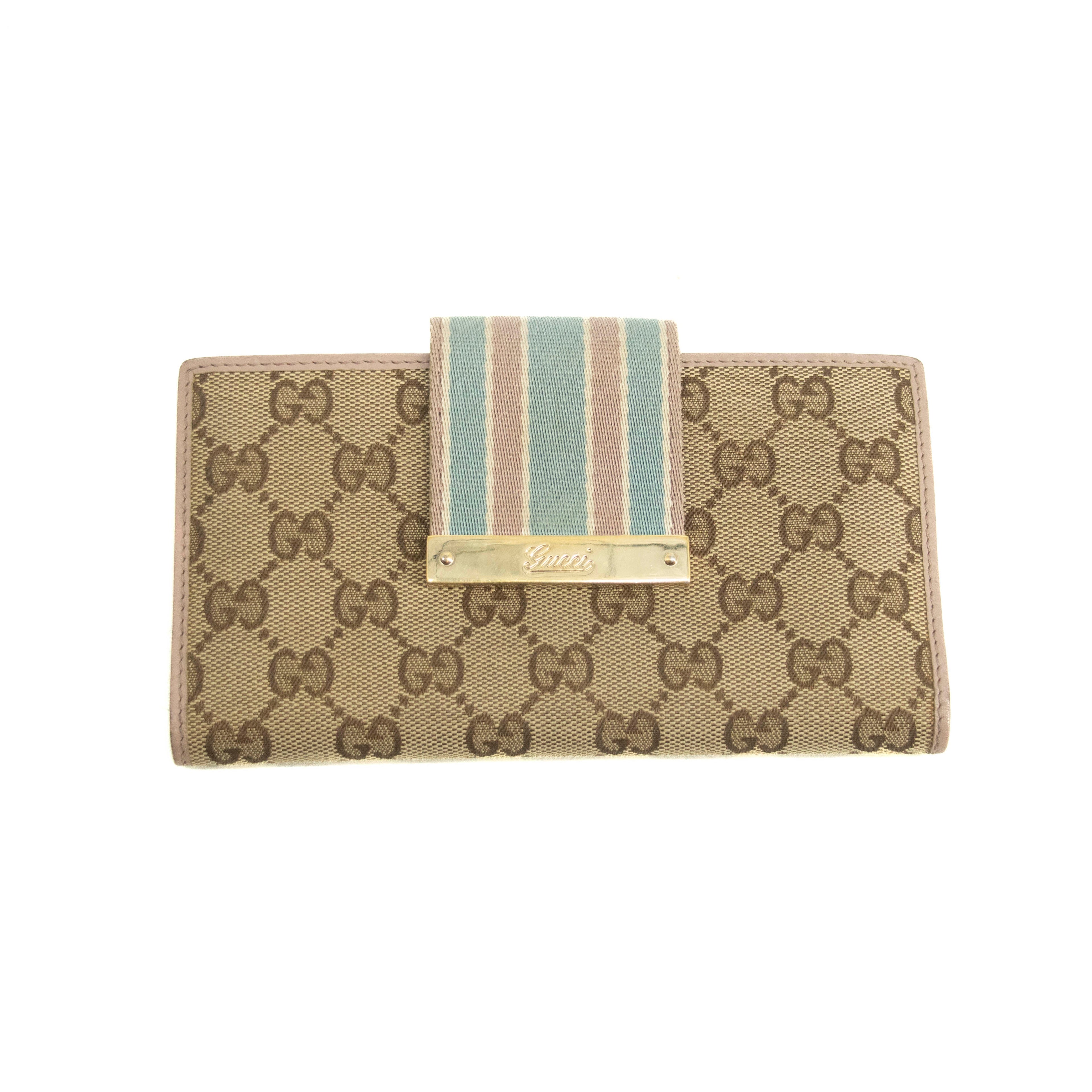 Gucci Beige & Pink GG Canvas French Flap Long Wallet #3920