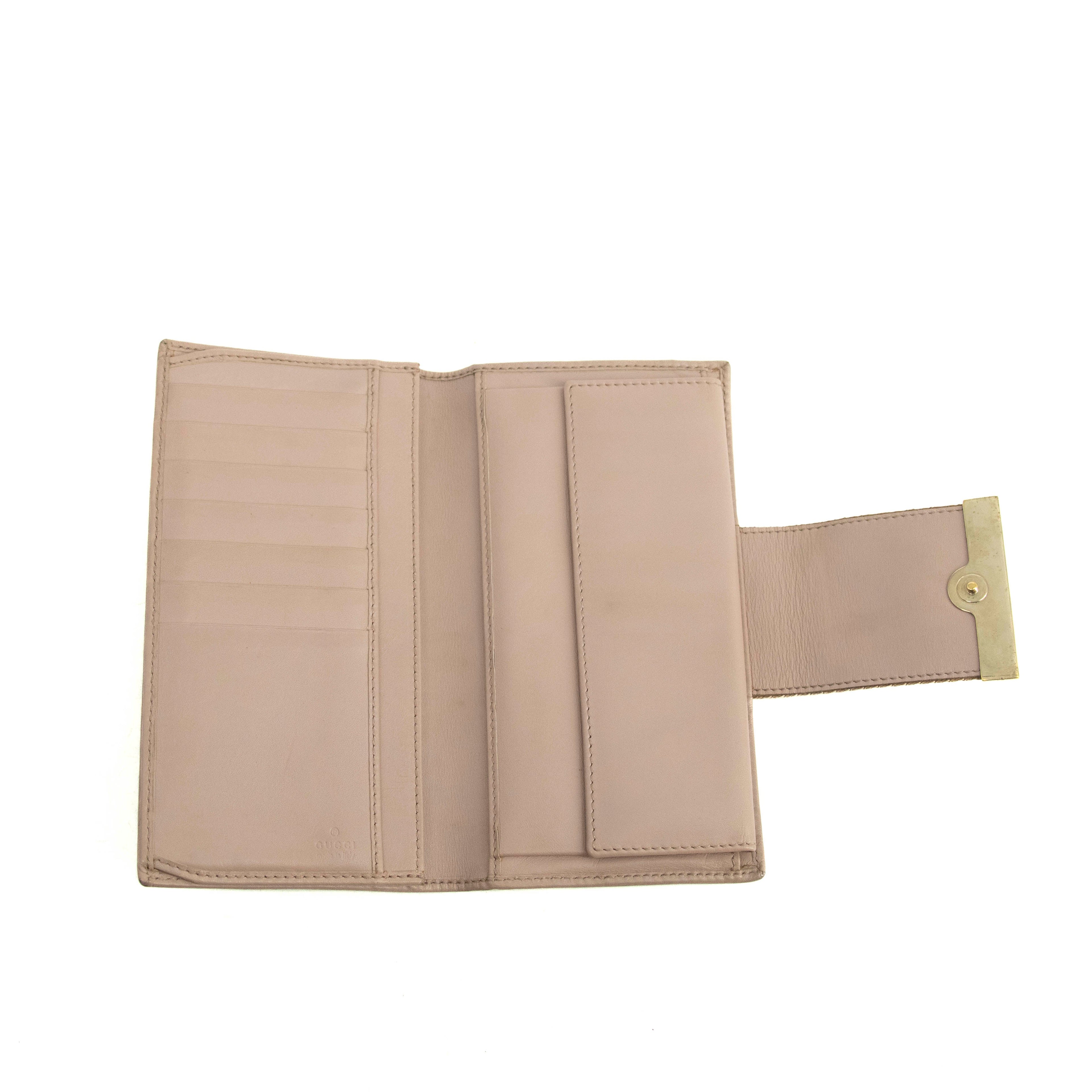Gucci Beige & Pink GG Canvas French Flap Long Wallet #3920