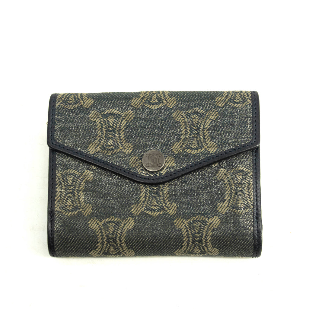 Celine Triomphe Canvas Blue and Grey Fine Strap Wallet #3962