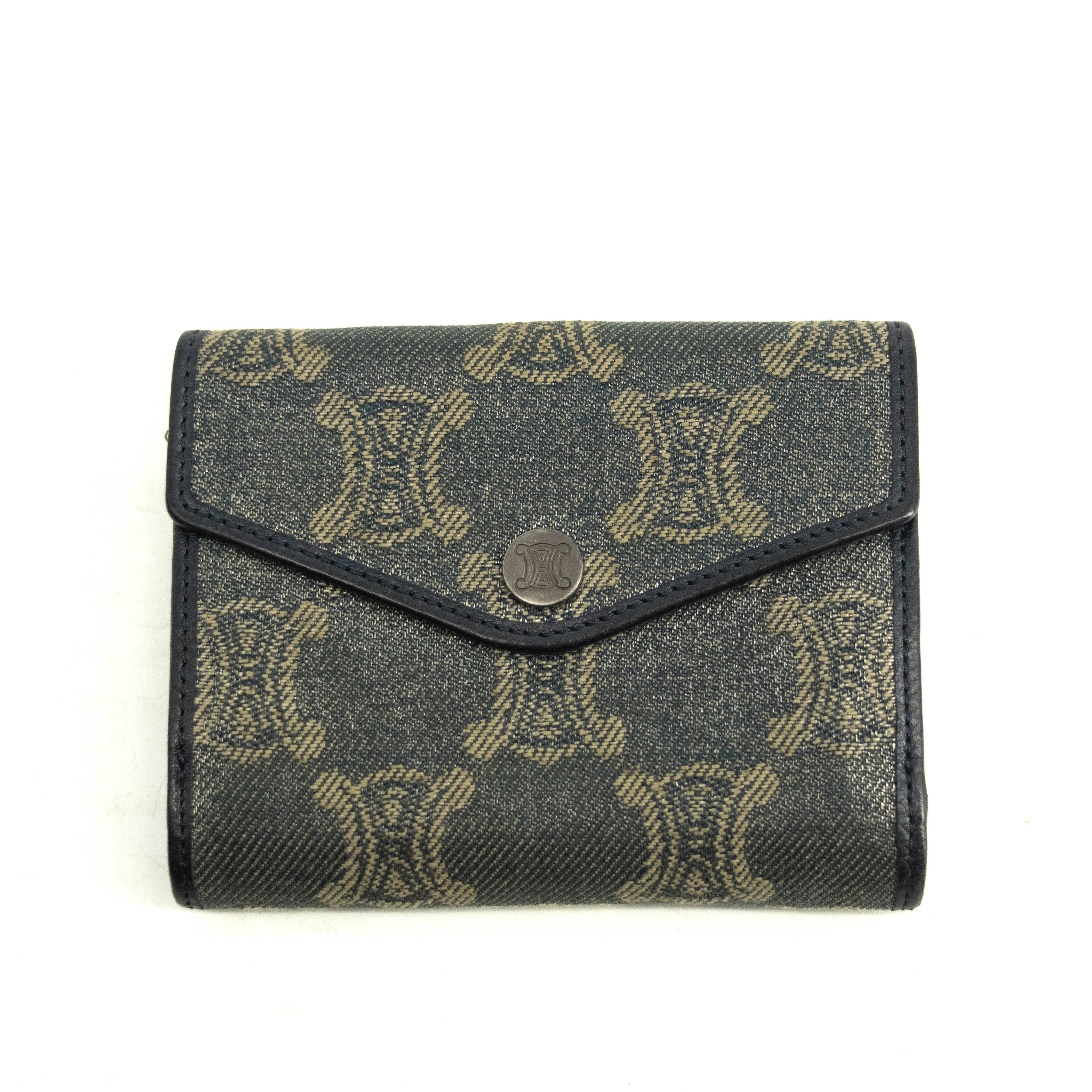 Celine Triomphe Canvas Blue and Grey Fine Strap Wallet #3962