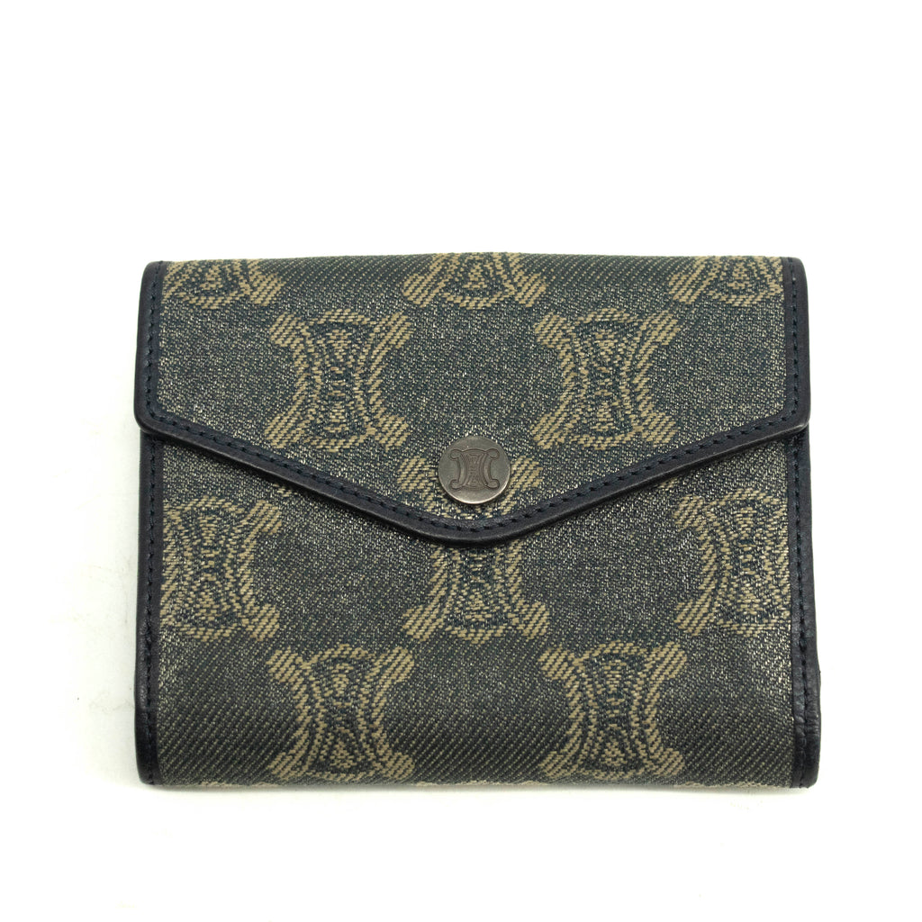 Celine Triomphe Canvas Blue and Grey Fine Strap Wallet #3962