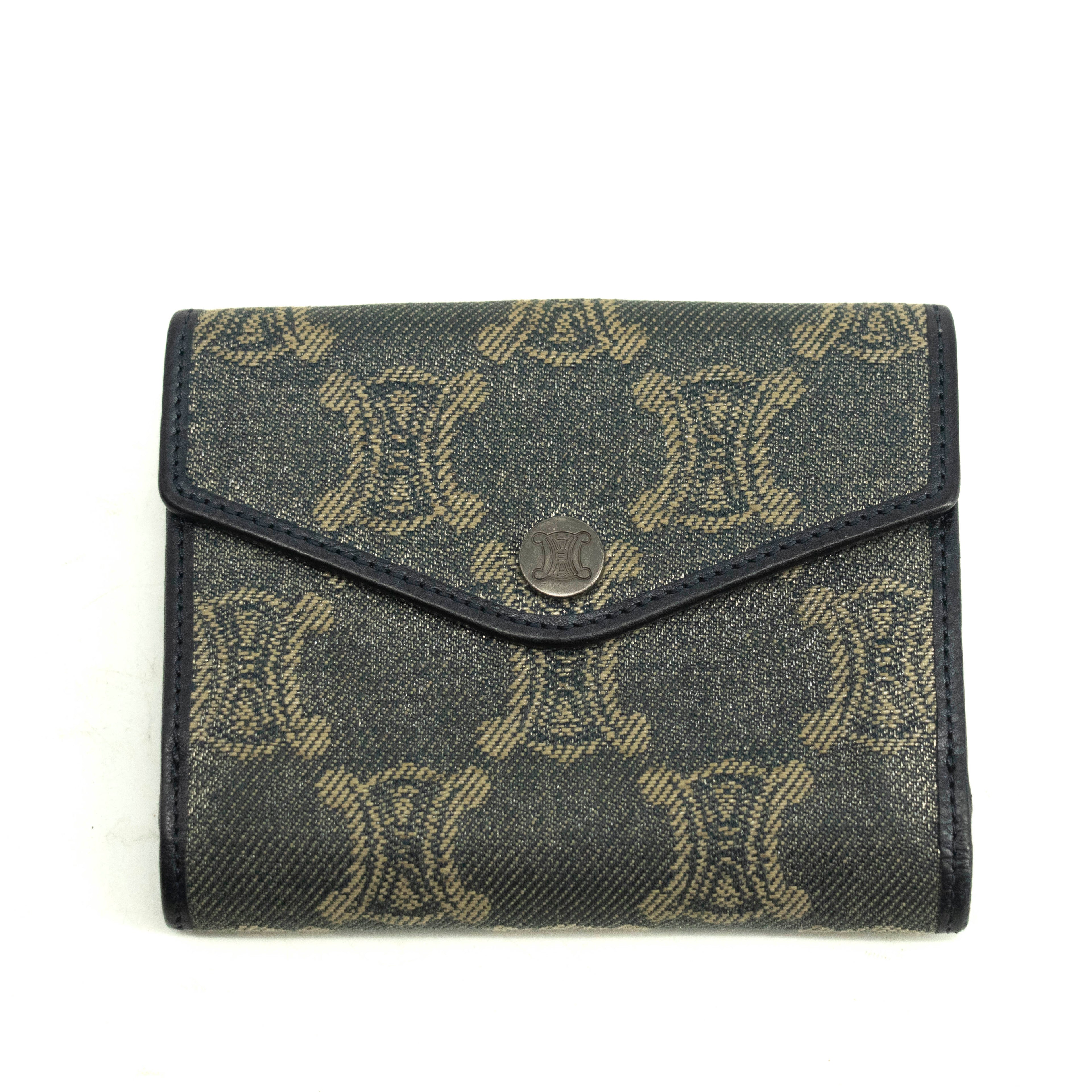 Celine Triomphe Canvas Blue and Grey Fine Strap Wallet #3962