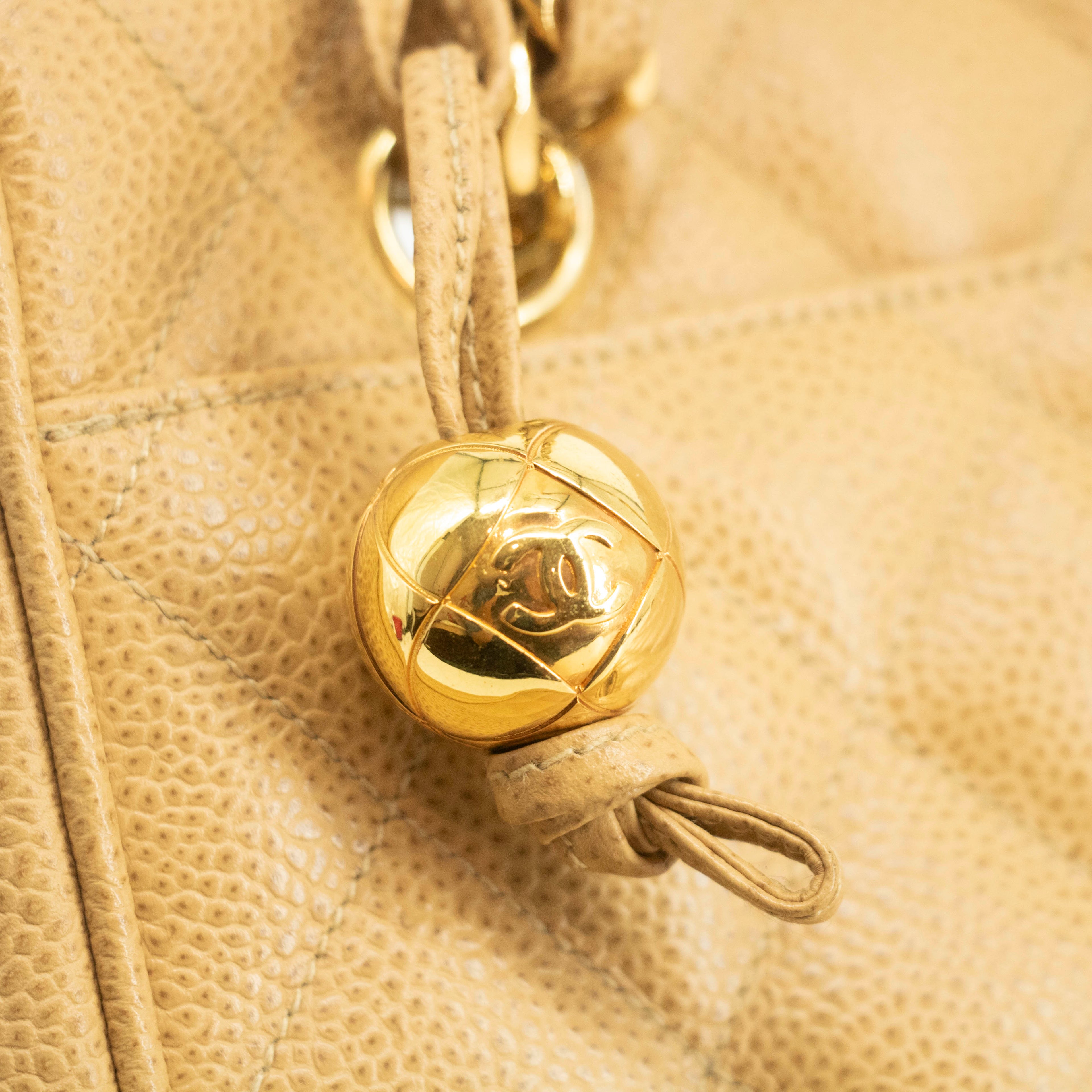 Chanel Beige Caviar Skin Quilted Matelase Shoulder Bag #3971 leather