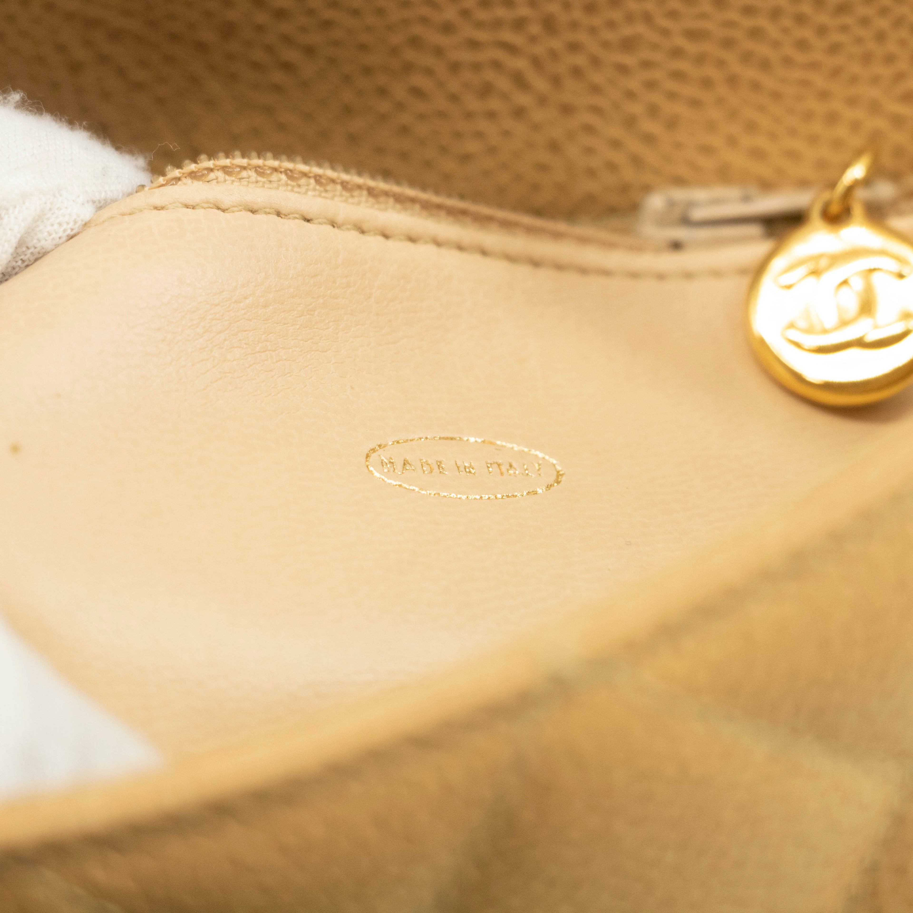 Chanel Beige Caviar Skin Quilted Matelase Shoulder Bag #3971 leather