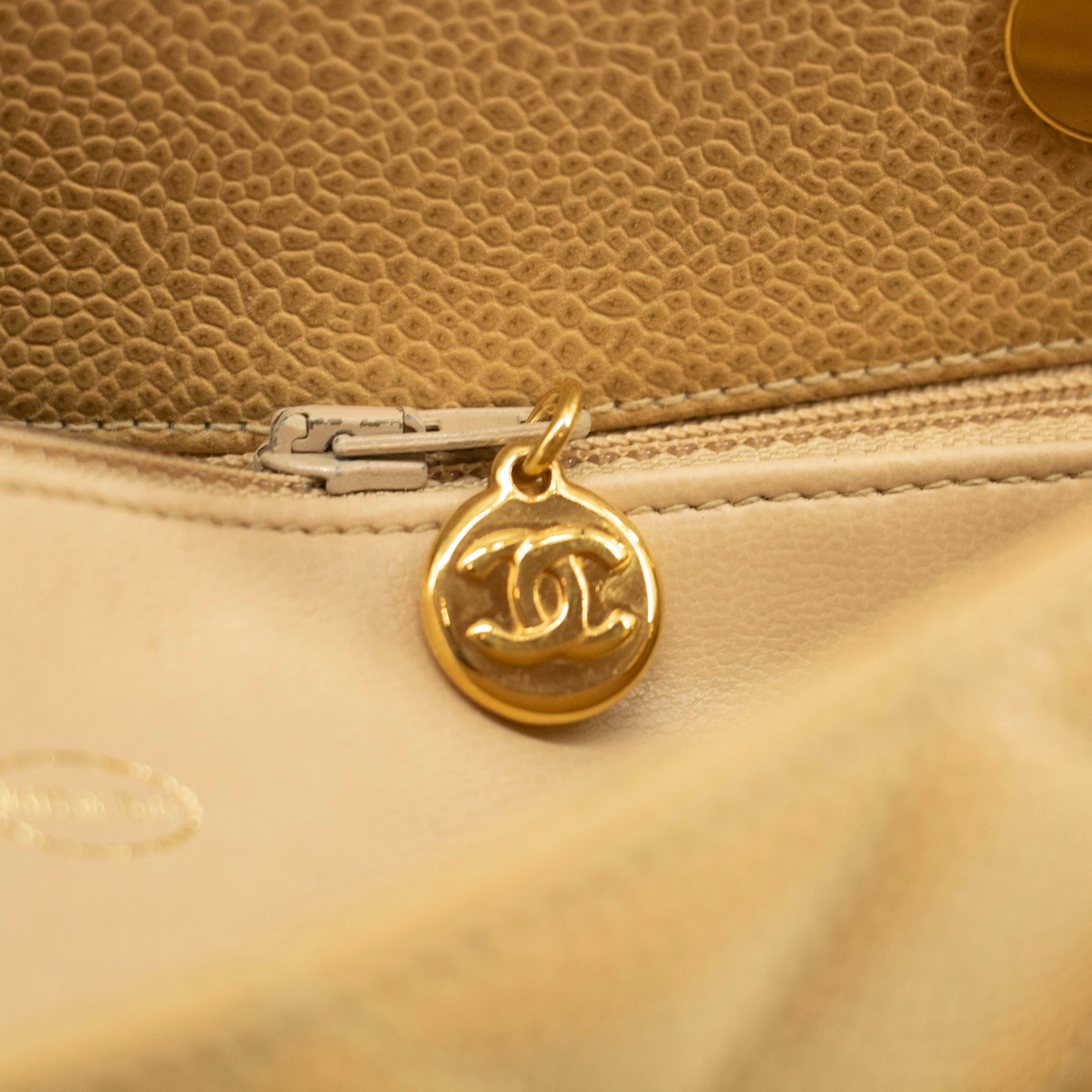 Chanel Beige Caviar Skin Quilted Matelase Shoulder Bag #3971 leather