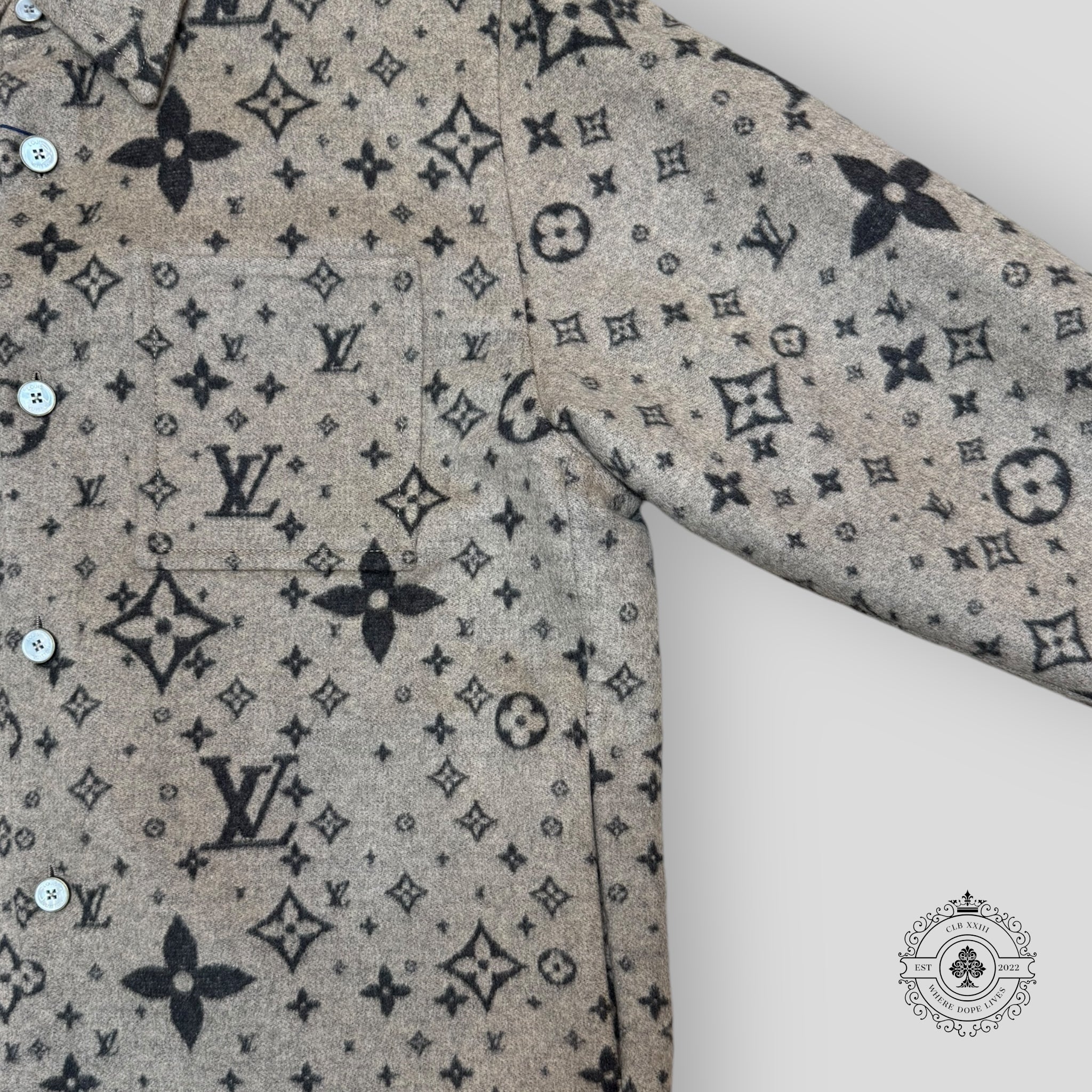 Louis Vuitton Monogram Cashmere Blend Overshirt wool silk cashmere men's 52 54 56