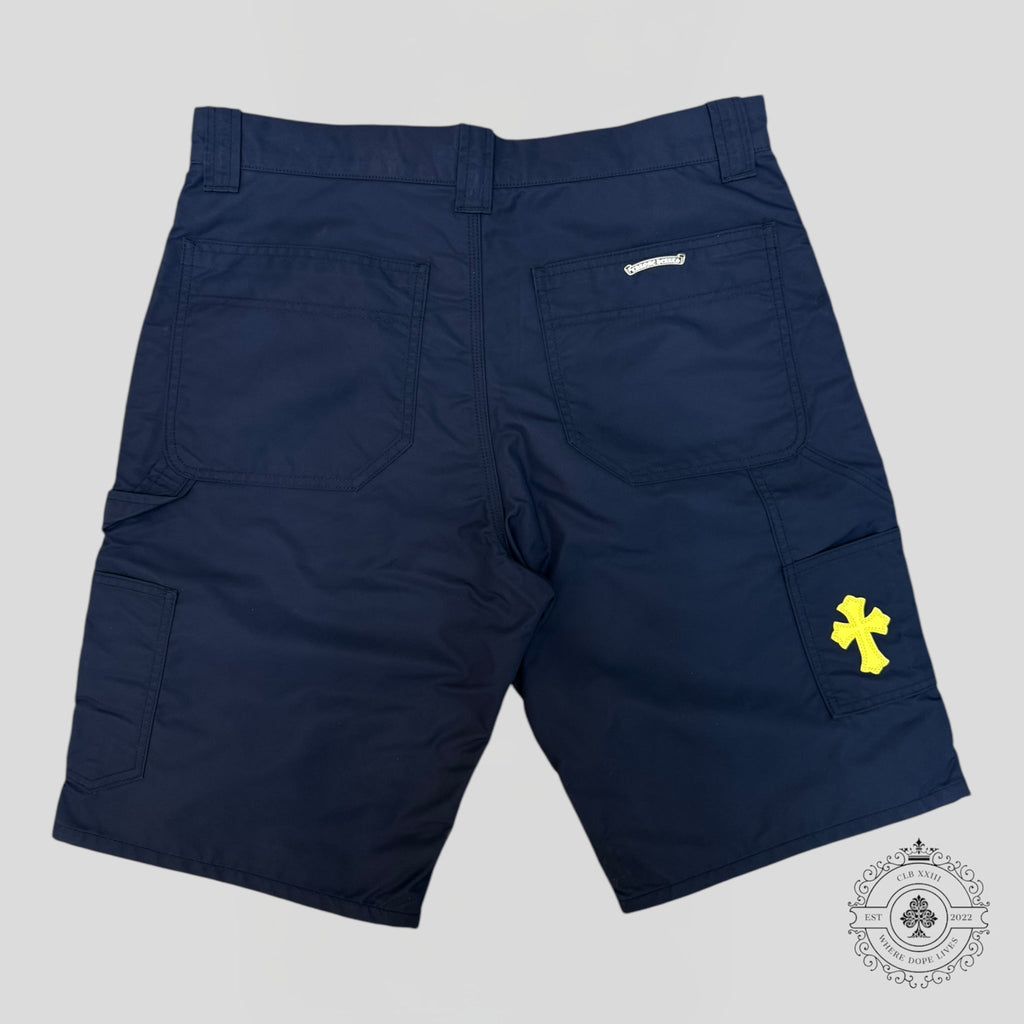 Chrome Hearts Nylon Leather Knee Shorts in Navy men's 33