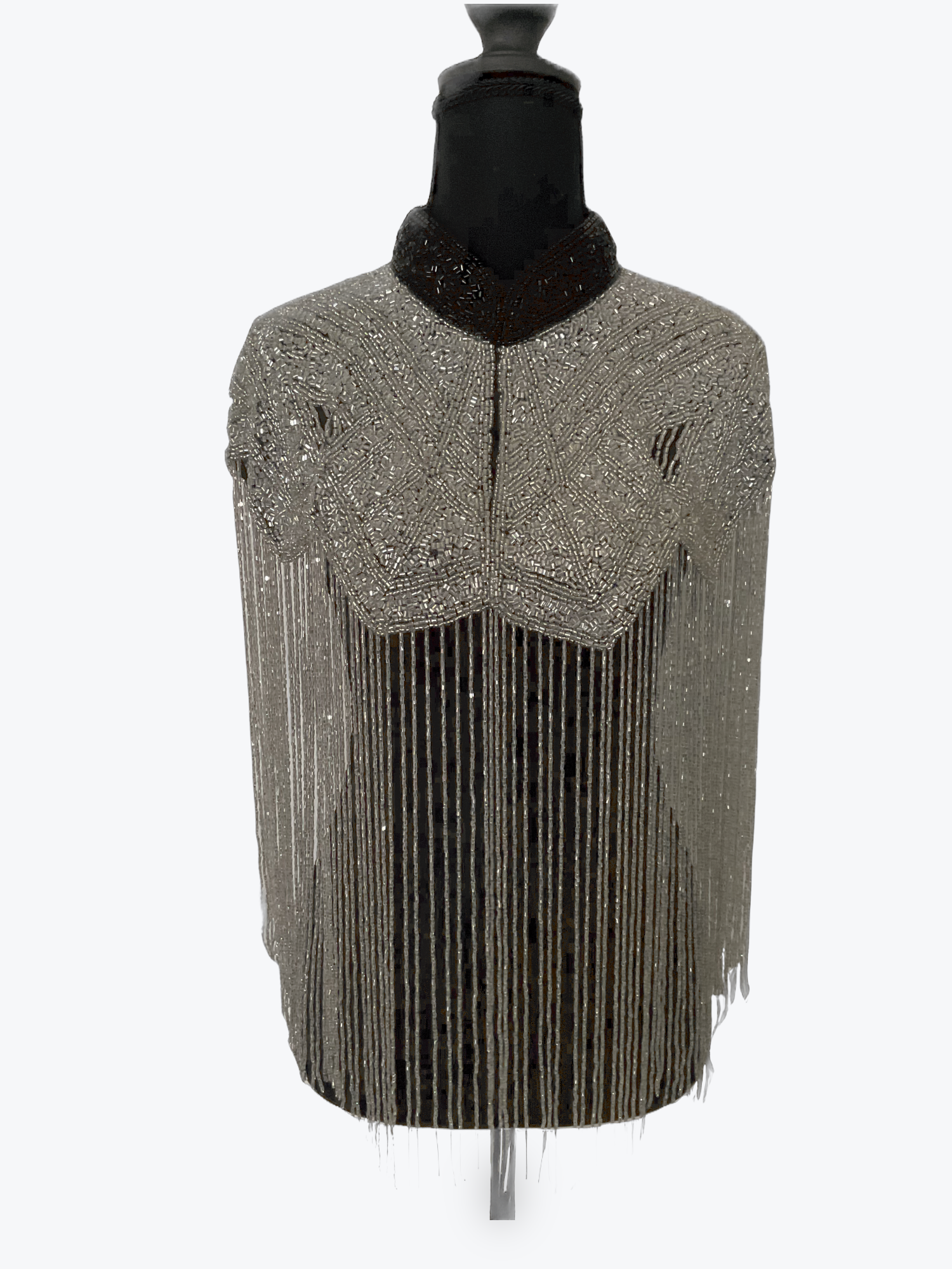 Liquid Steel Cape Wrap Shawl Beaded Formal Silver Black