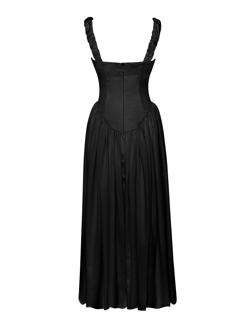 Noreen Black Satin Drop Waist Maxi Sundress Party Cocktail