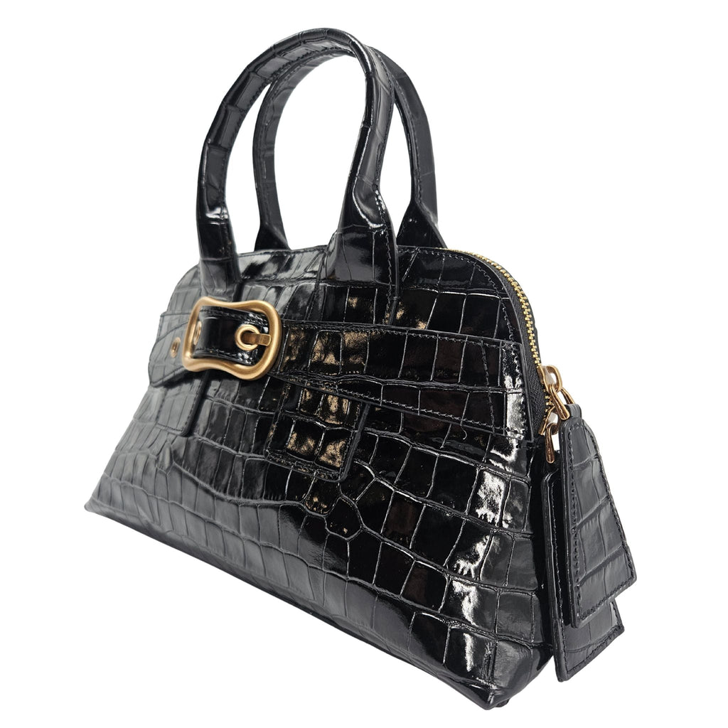 Niky Black Moc Croc Leather Mini tote Bag handbag purse Madison Maison