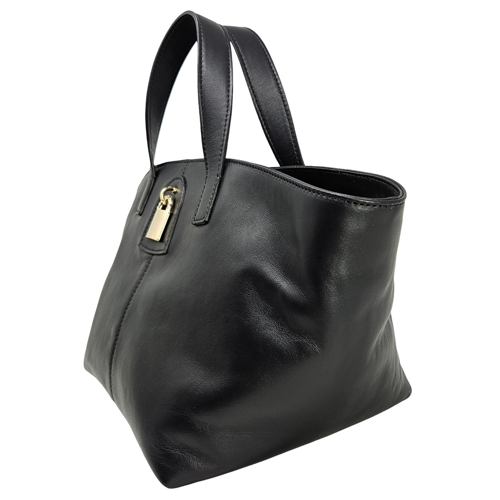 Madison Maison x Joan Hornig Black Leather Lock Tote Bag purse handbag