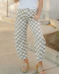 Riley Checkered Print Denim Barrel Pants Indie Ladies Jeans Cropped ankle