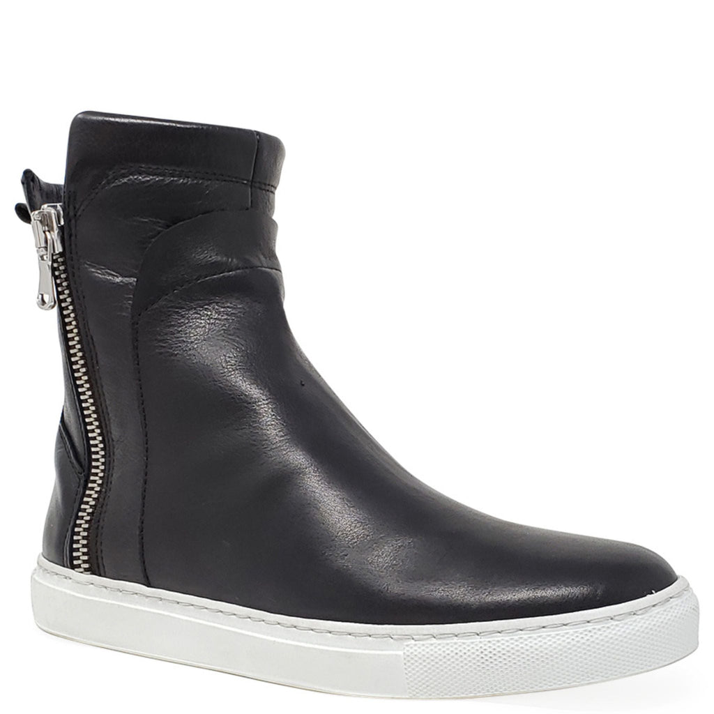 Black Leather Double Zip Shearling lined ankle Boot sneaker booties Madison Maison
