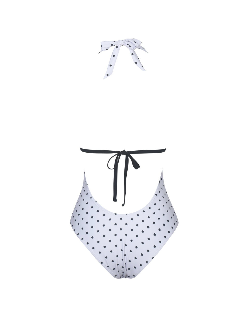 Olive Polka Dot Ruched Halter Backless Swimsuit Black White beach cruise
