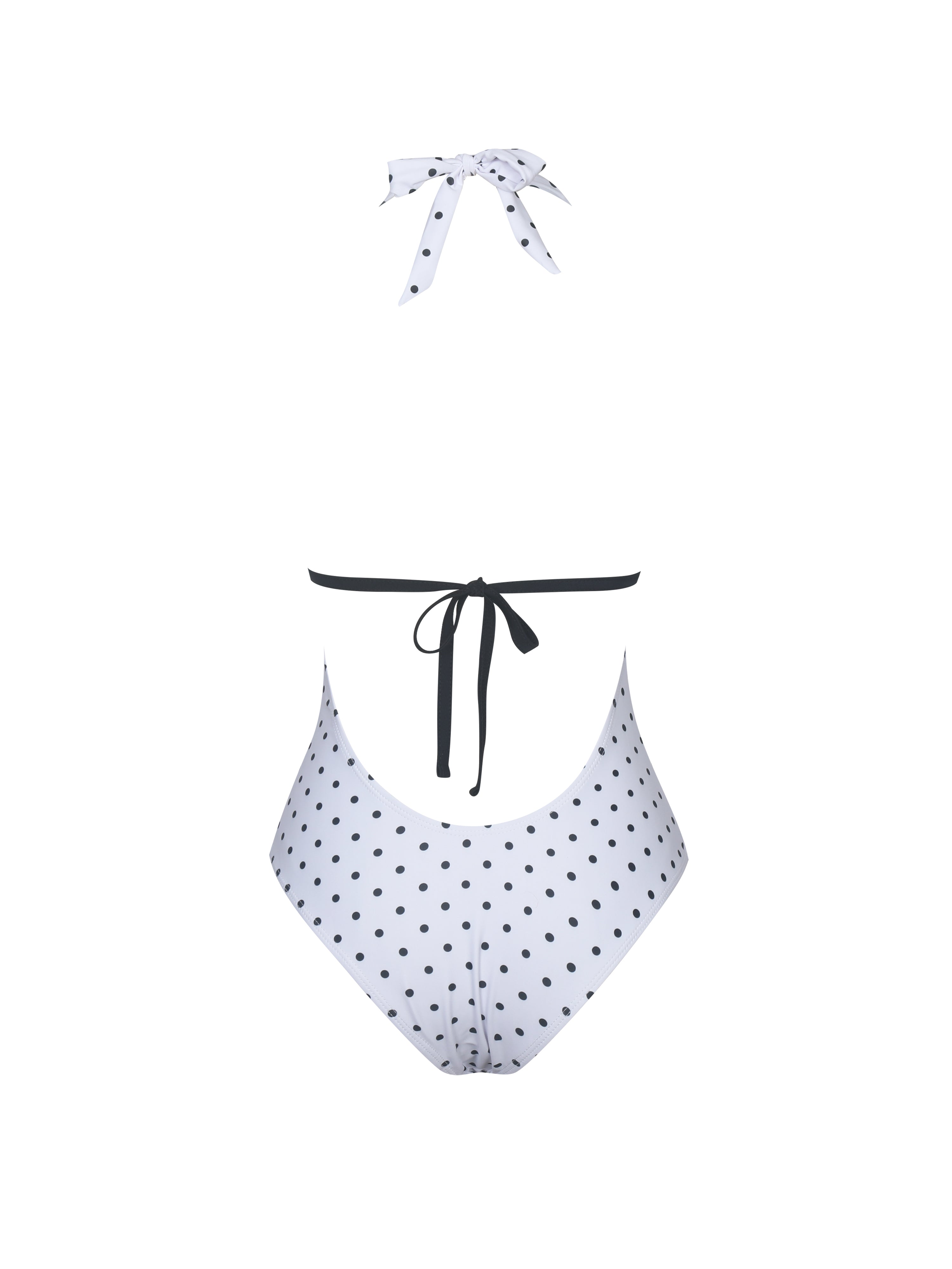 Olive Polka Dot Ruched Halter Backless Swimsuit Black White beach cruise