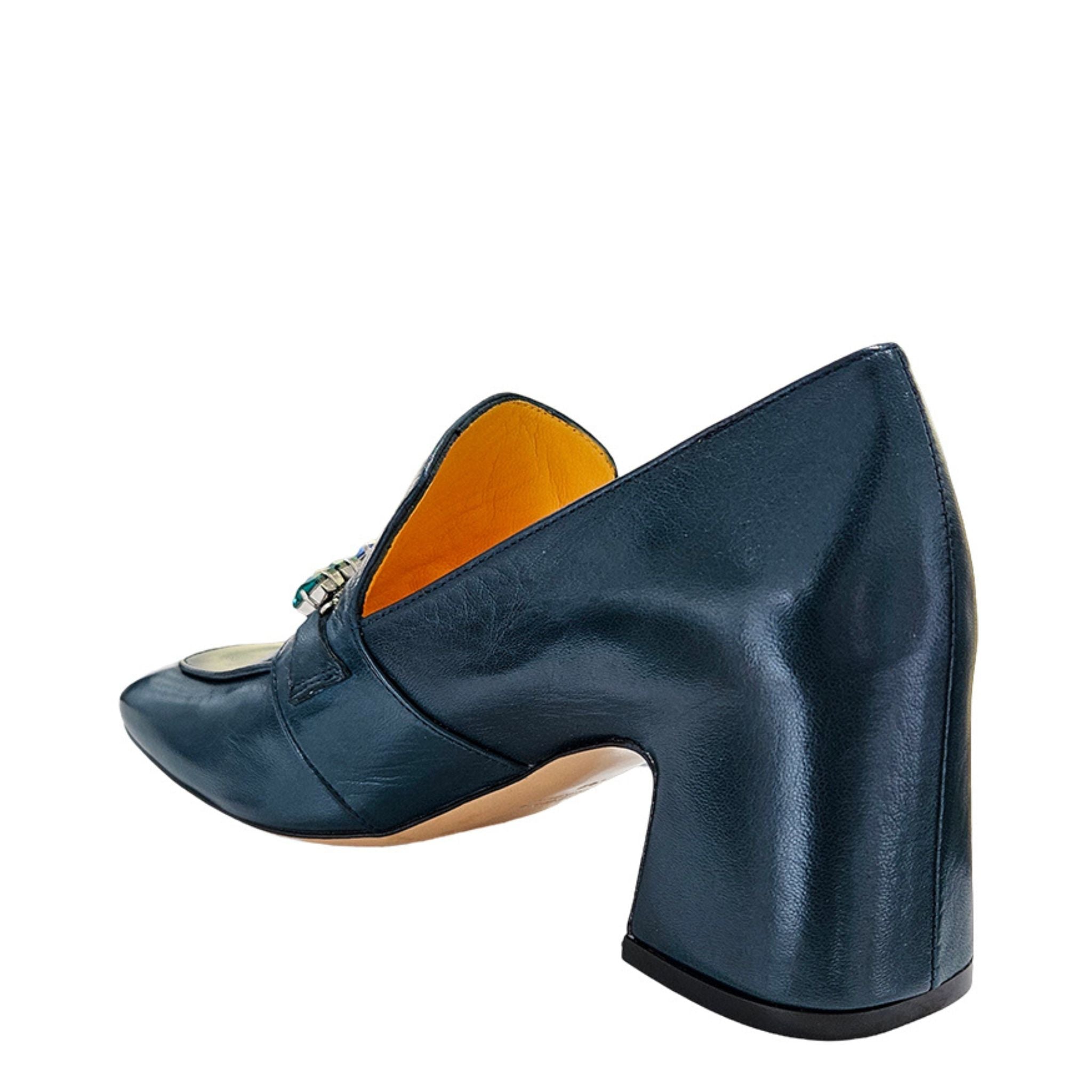 Navy Leather Mid Heel Jeweled Loafer ladies Madison Maison shoes