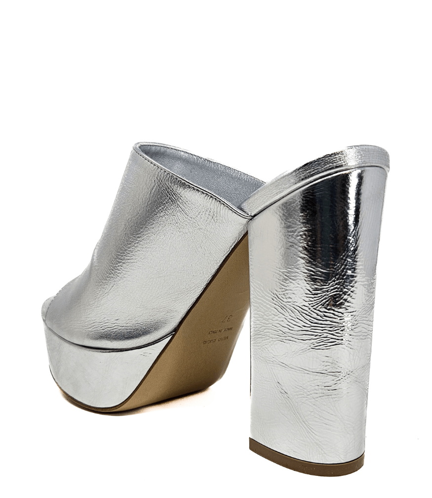 Marilu Silver Metallic Open Toe Platform Sandal chunky Madison Maison leather