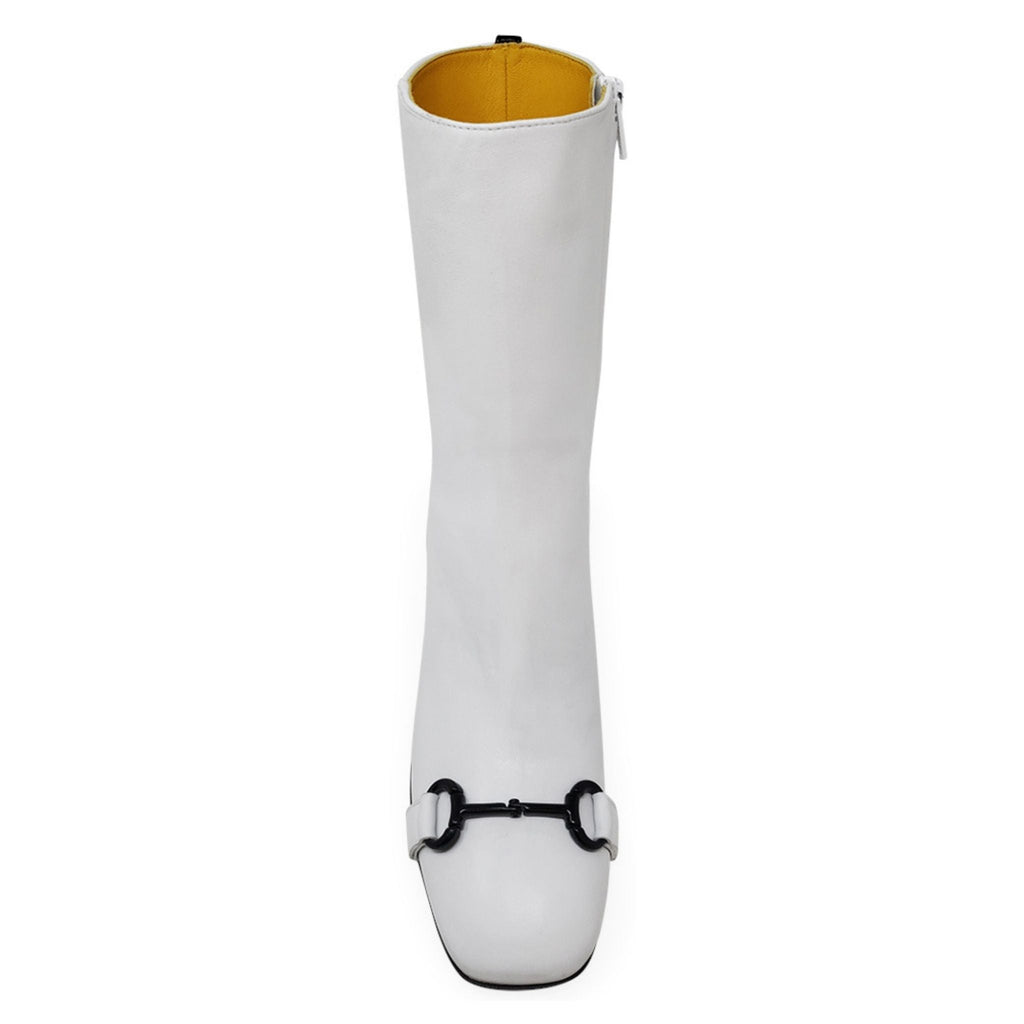 White Leather w/ black Back Stripe Boot horse bit Italy Madison Maison