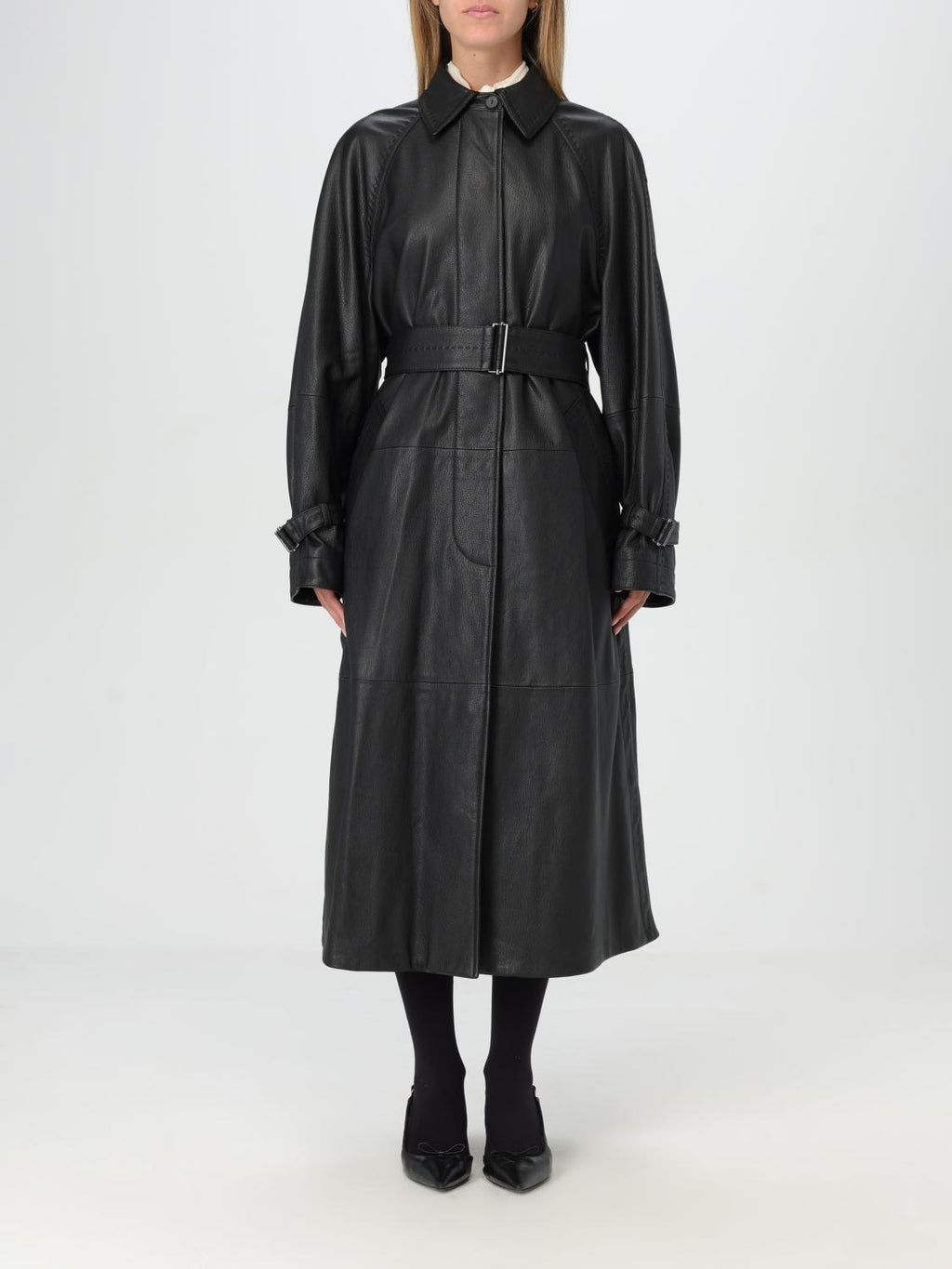 Max Mara Jacket ladies Black long coat jacket leather