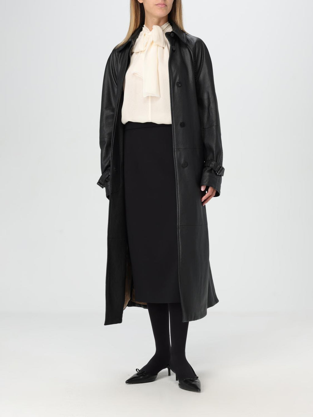 Max Mara Jacket ladies Black long coat jacket leather