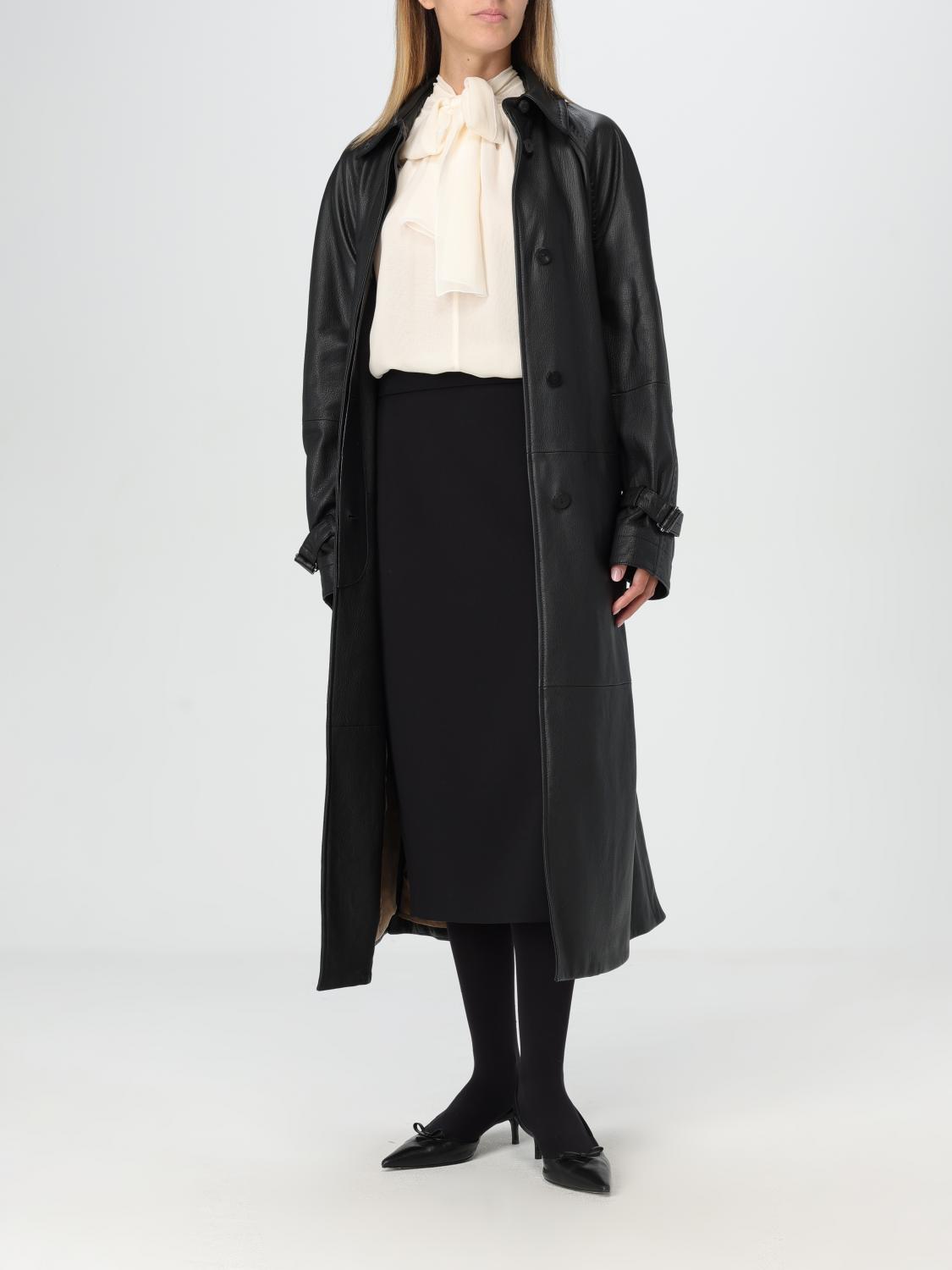 Max Mara Jacket ladies Black long coat jacket leather