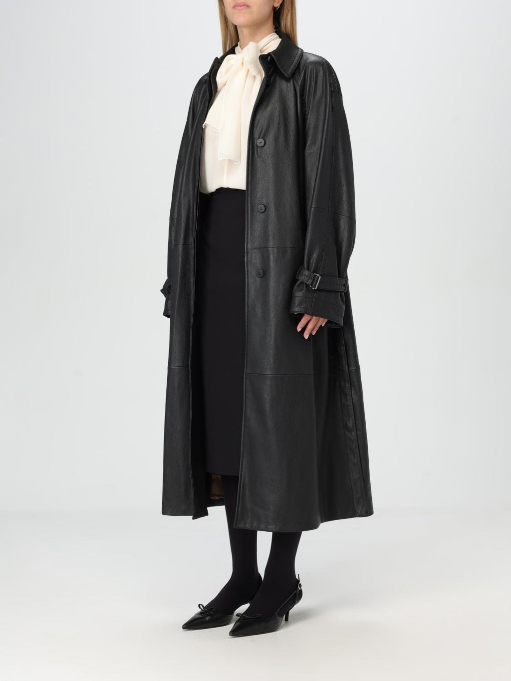 Max Mara Jacket ladies Black long coat jacket leather