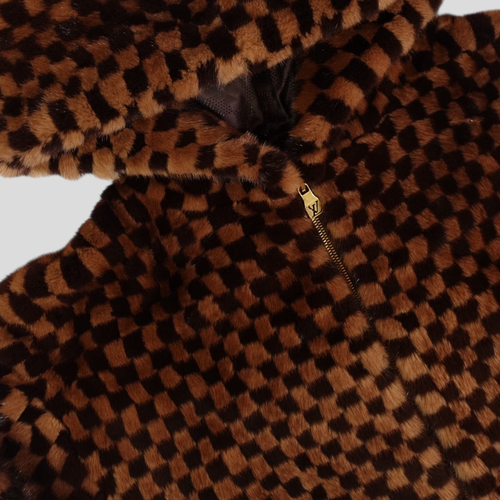 Louis Vuitton Damier Intarsia Mink fur Zipped Hoodie in Brown zip Men's 52