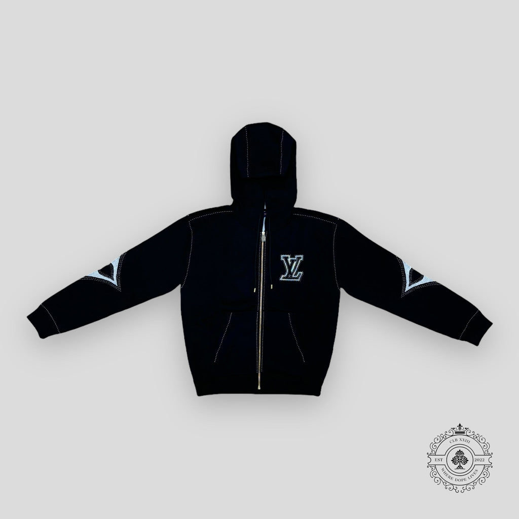 Louis Vuitton Monogram Flower Graphic Intarsia Zipped Hoodie in Black men's unisex XL