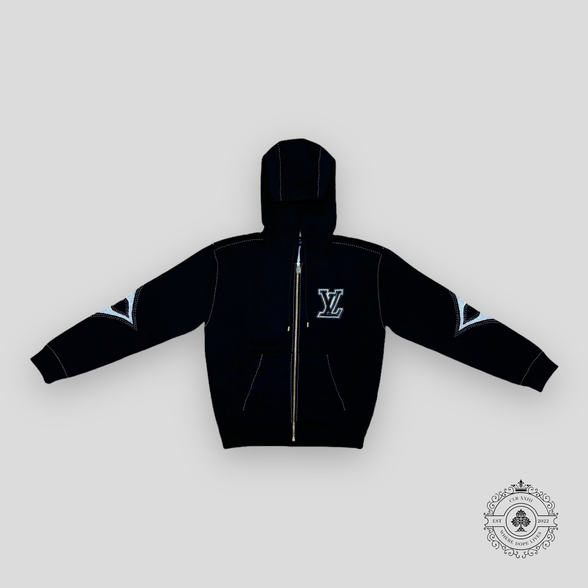Louis Vuitton Monogram Flower Graphic Intarsia Zipped Hoodie in Black men's unisex XL