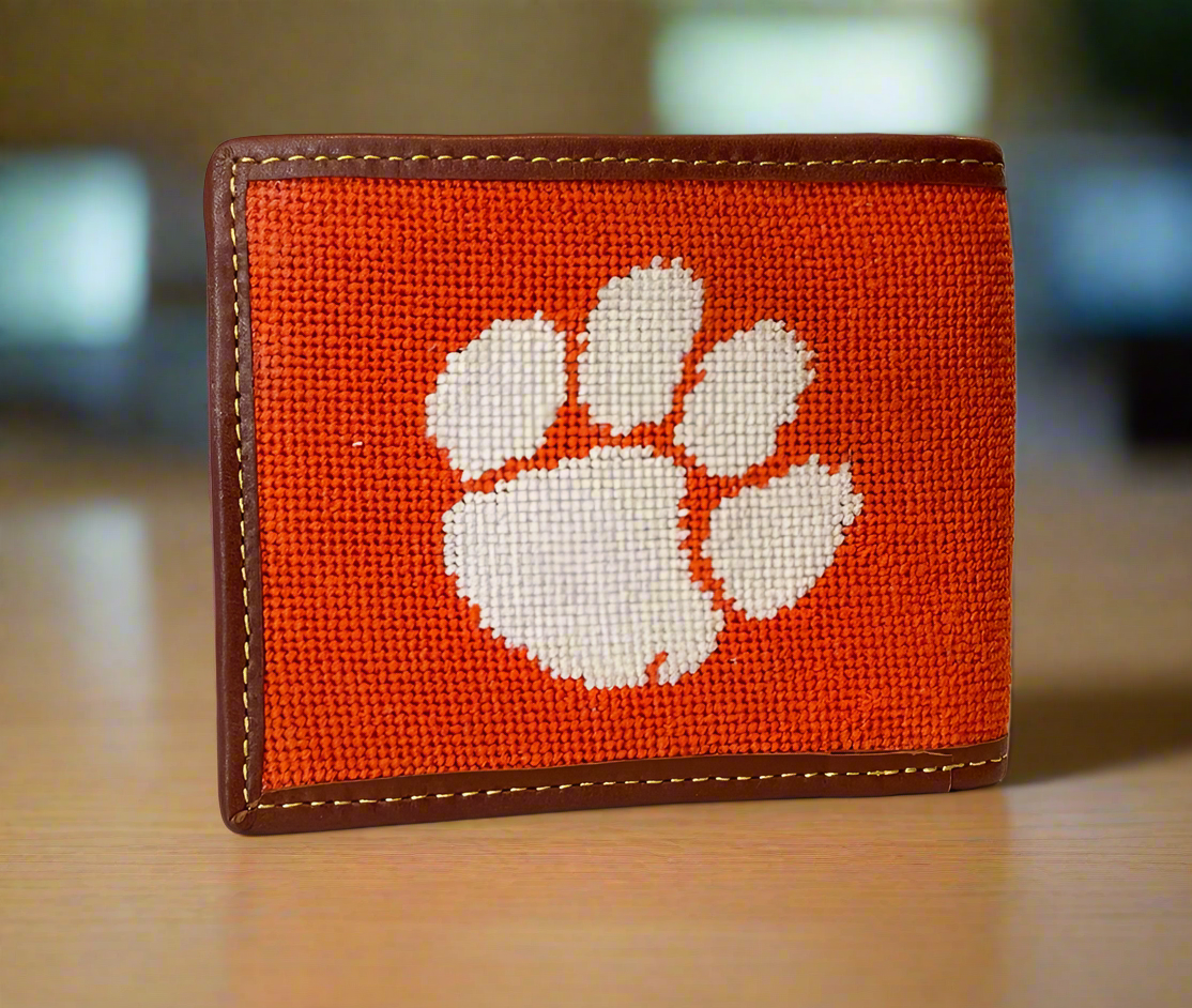 Clemson University Tiger Paw Men's Needlepoint Wallet