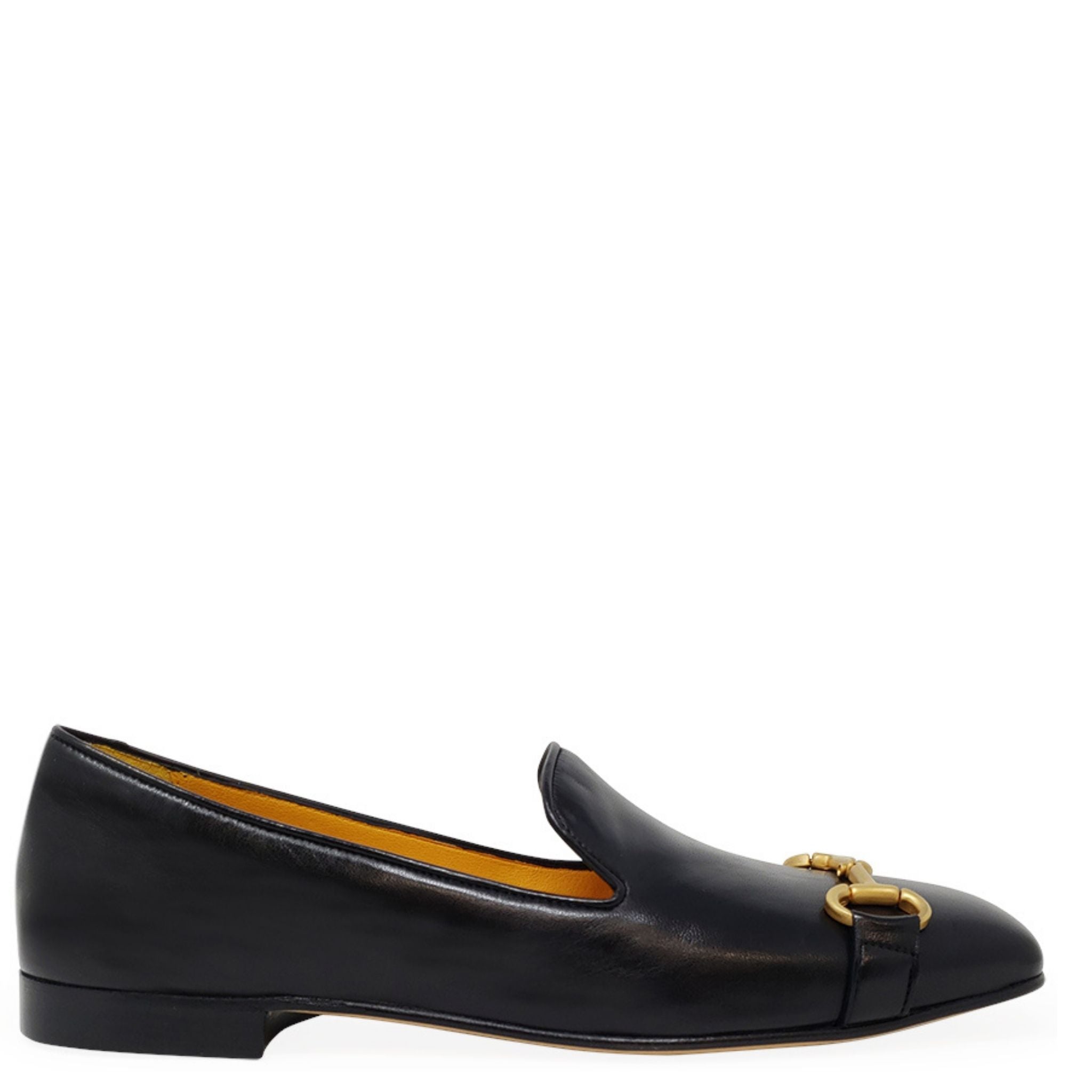 Black Leather Square Toe Loafer w/horse bit shoes flats career Maison