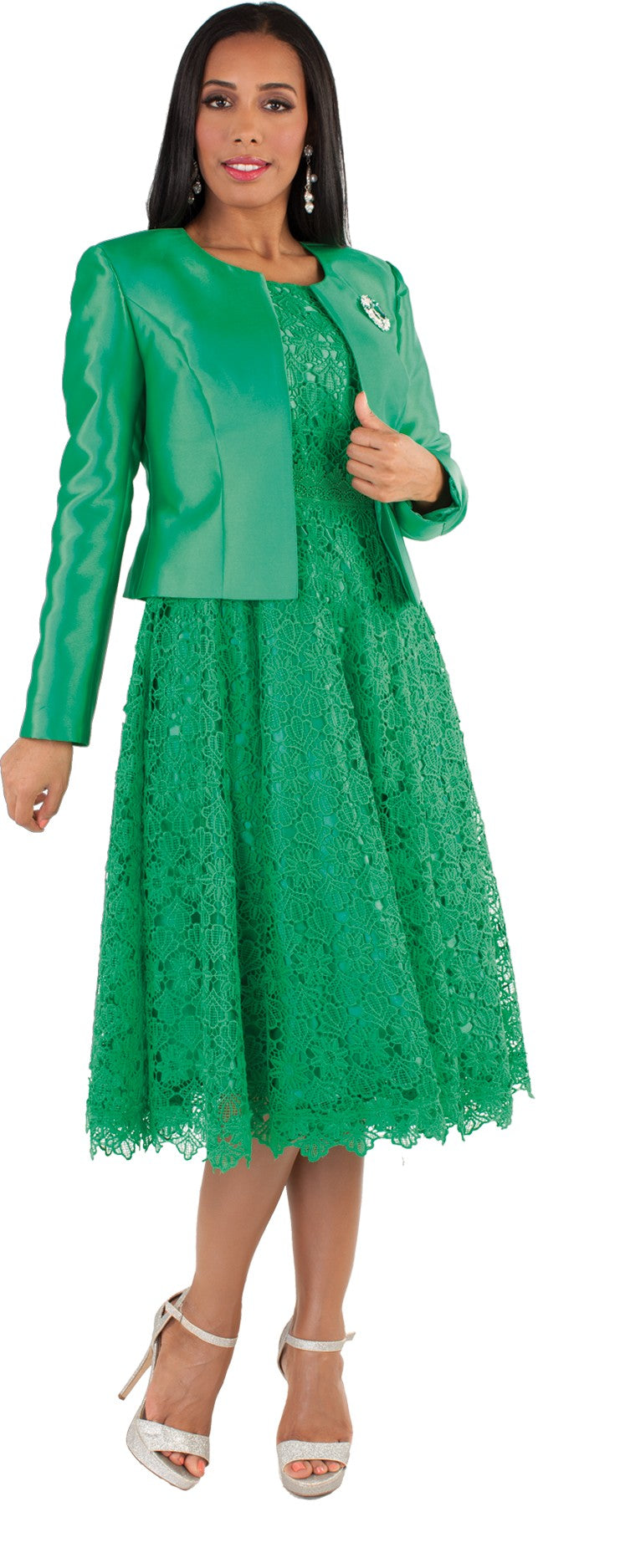 Lace Church Dress with Satin Jacket Set- 4529 2 pc suit church occasion