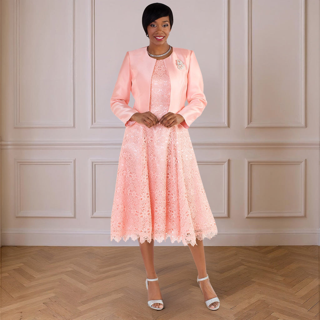 Lace Church Dress with Satin Jacket Set- 4529 2 pc suit church occasion
