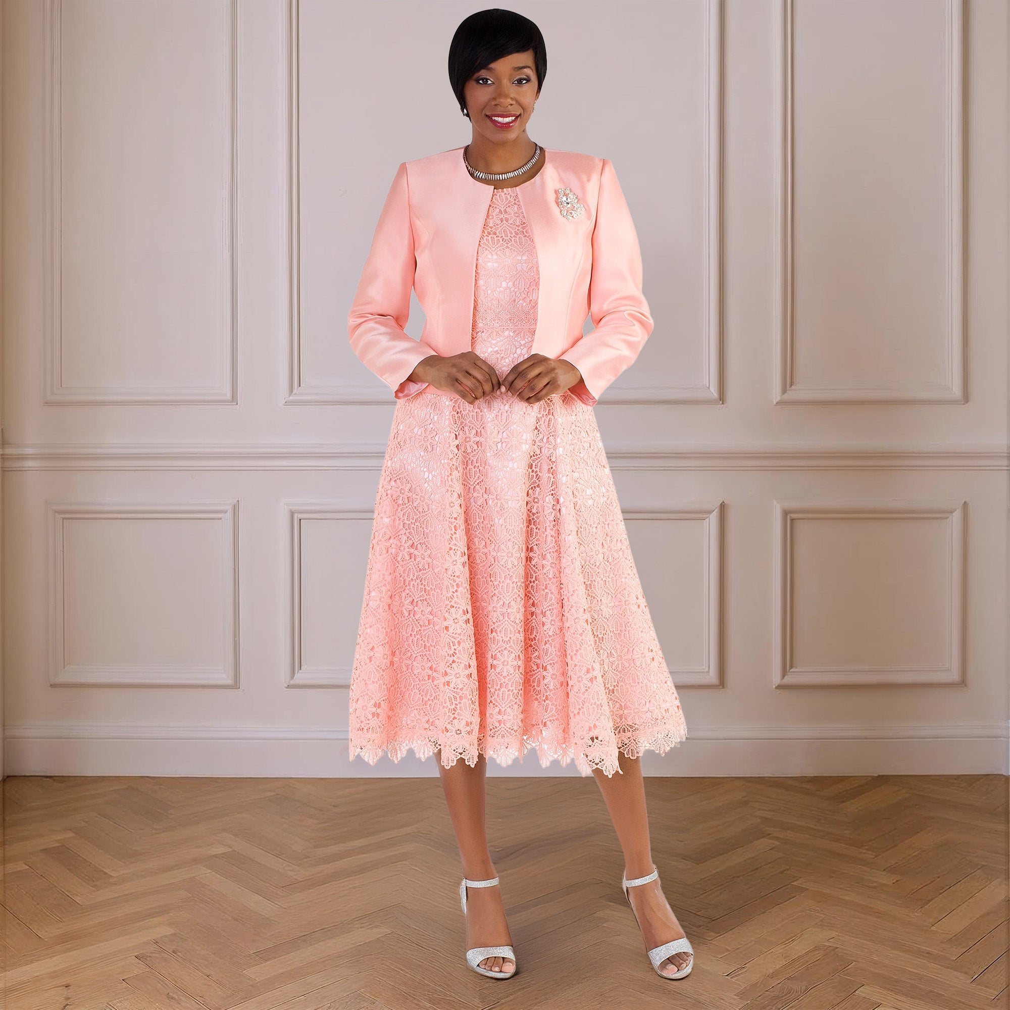 Lace Church Dress with Satin Jacket Set- 4529 2 pc suit church occasion