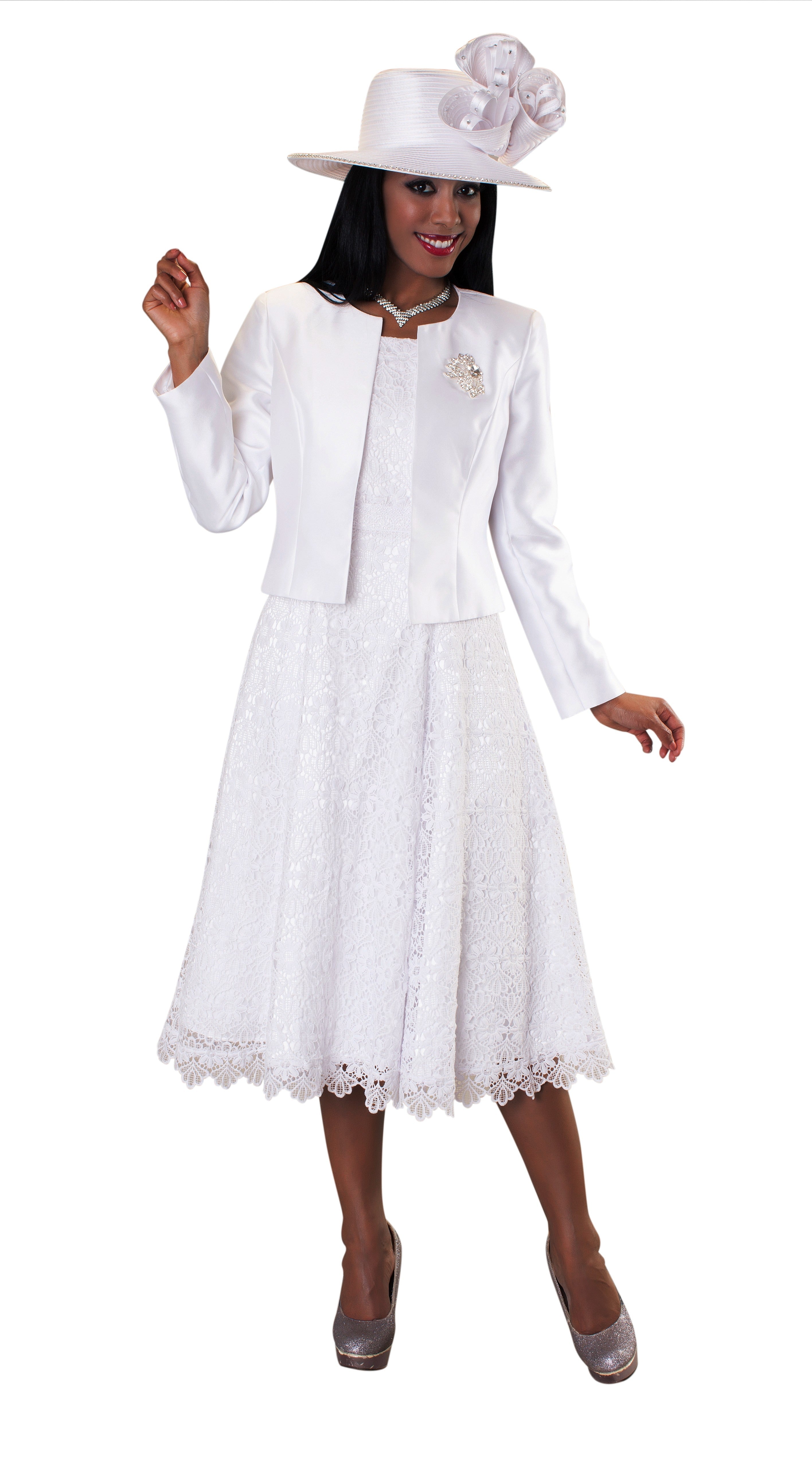 Lace Church Dress with Satin Jacket Set- 4529 2 pc suit church occasion