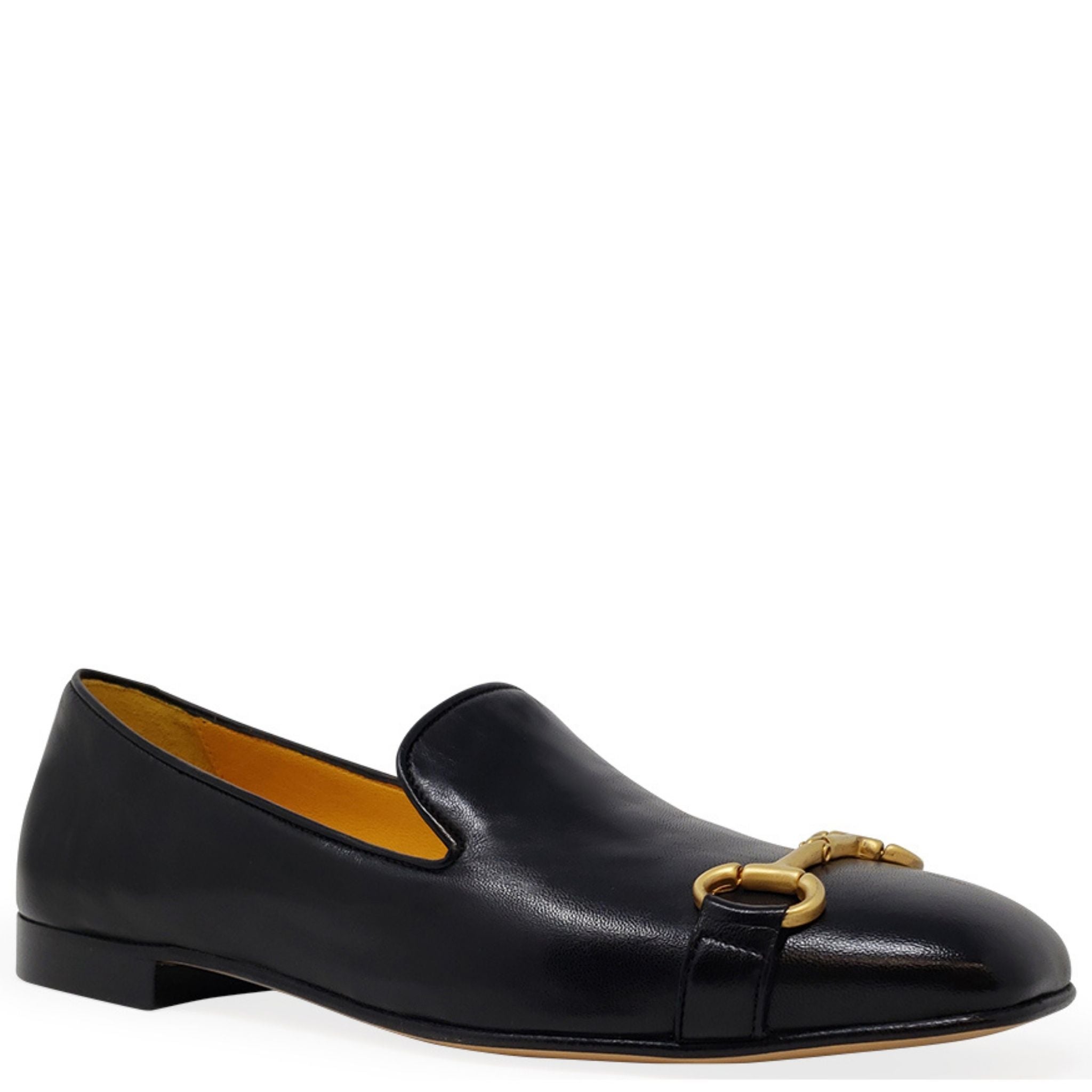 Black Leather Square Toe Loafer w/horse bit shoes flats career Maison