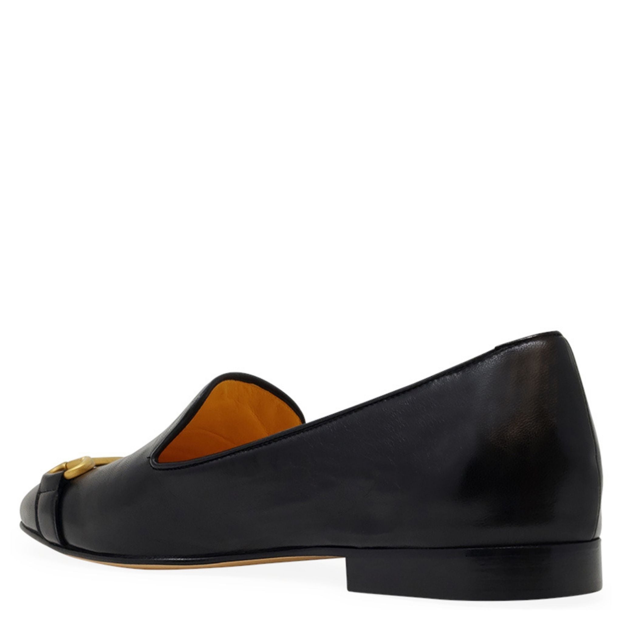 Black Leather Square Toe Loafer w/horse bit shoes flats career Maison